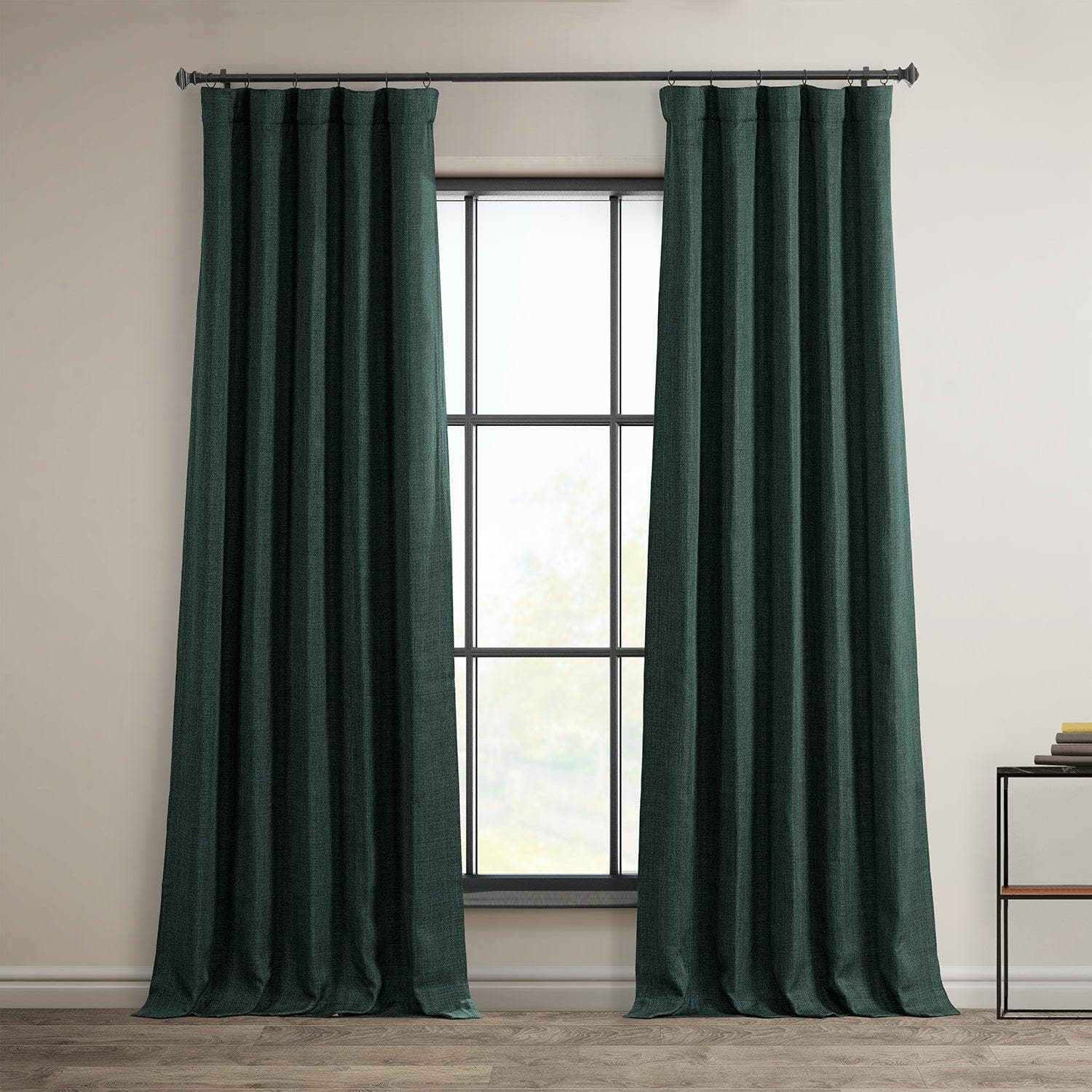 Focal Green Textured Faux Linen Room Darkening Curtain