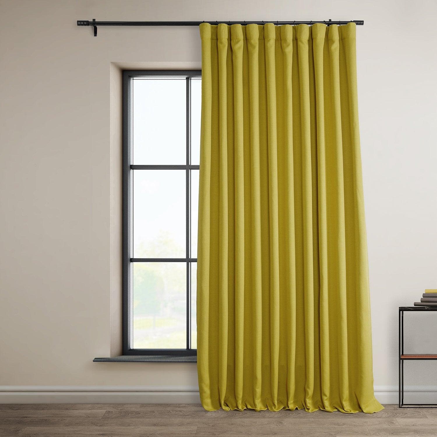 Ochre Extra Wide Textured Faux Linen Room Darkening Curtain