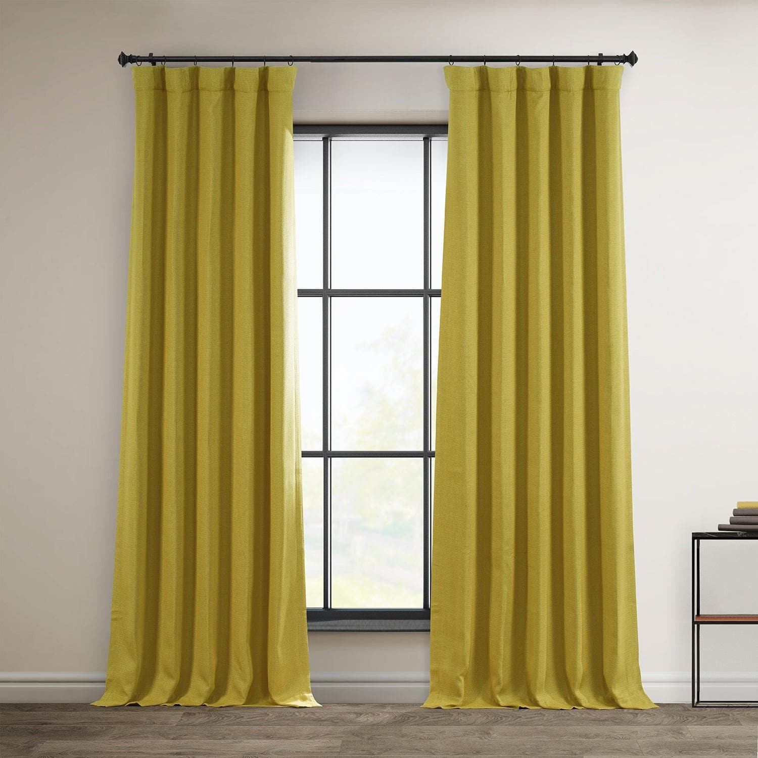 Ochre Textured Faux Linen Room Darkening Curtain
