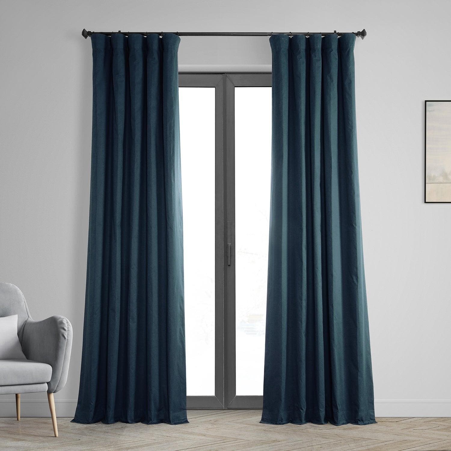 Polo Navy Solid Cotton Hotel Blackout Curtain