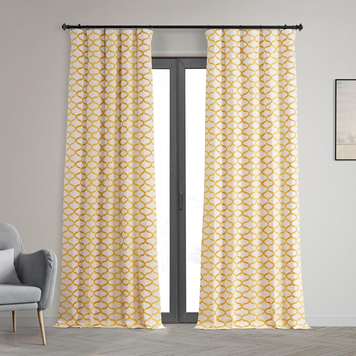 Illusions Yellow Printed Cotton Hotel Blackout Curtain