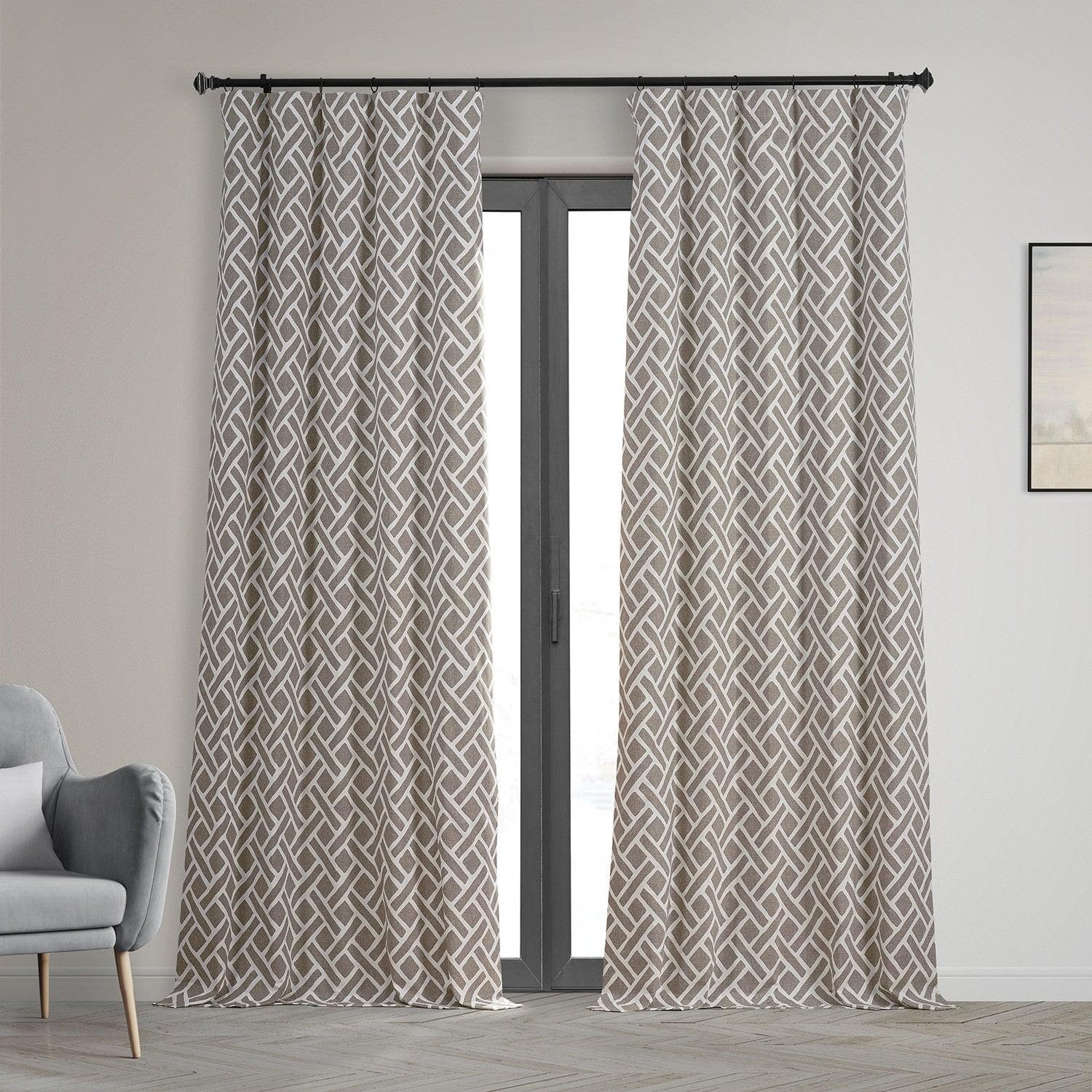 Martinique Taupe Printed Cotton Hotel Blackout Curtain