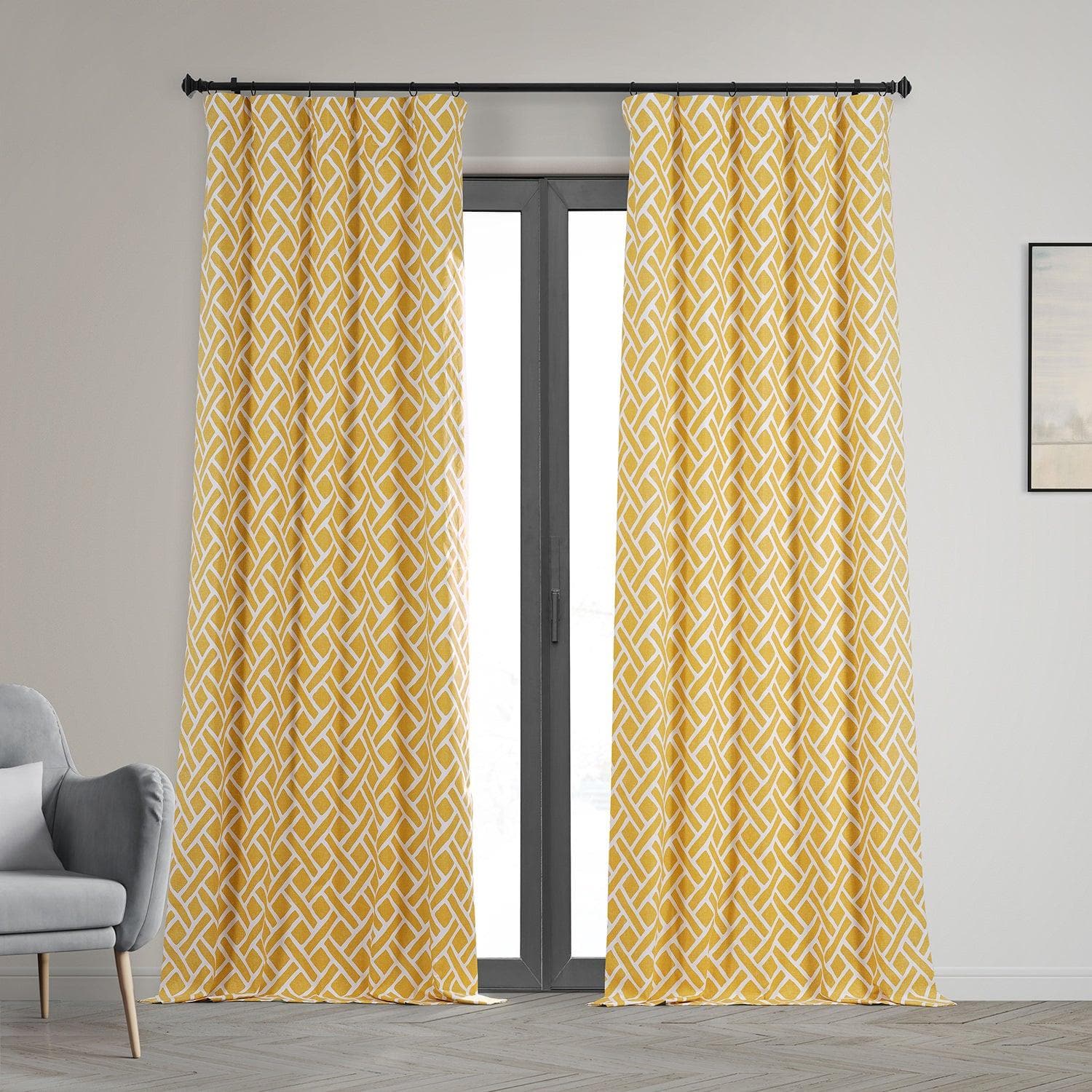 Martinique Yellow Printed Cotton Hotel Blackout Curtain