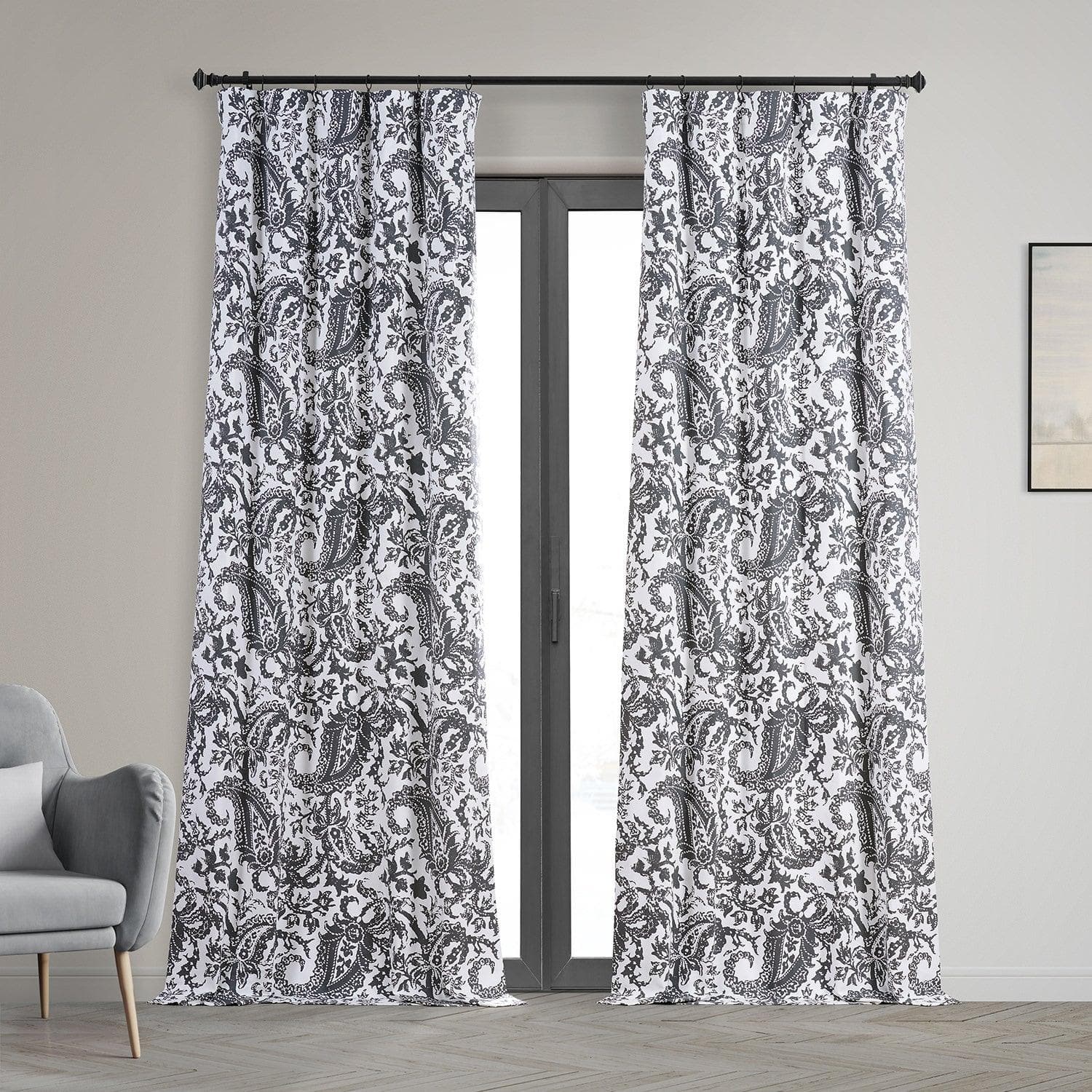 Edina Grey Printed Cotton Hotel Blackout Curtain