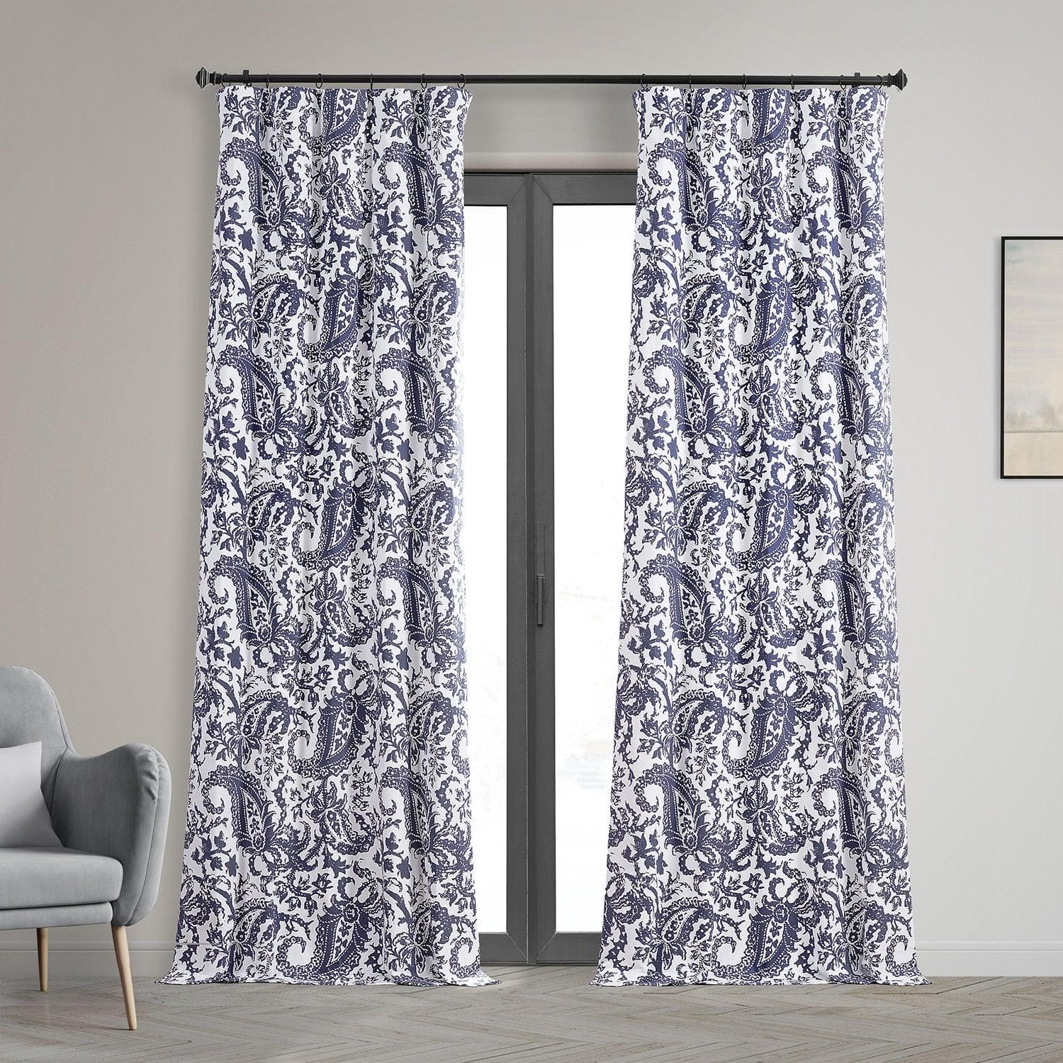 Edina Blue Printed Cotton Hotel Blackout Curtain