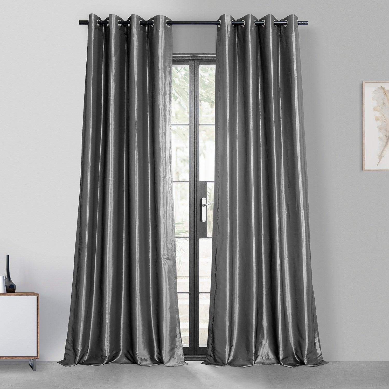 Graphite Grommet Faux Silk Taffeta Blackout Curtain