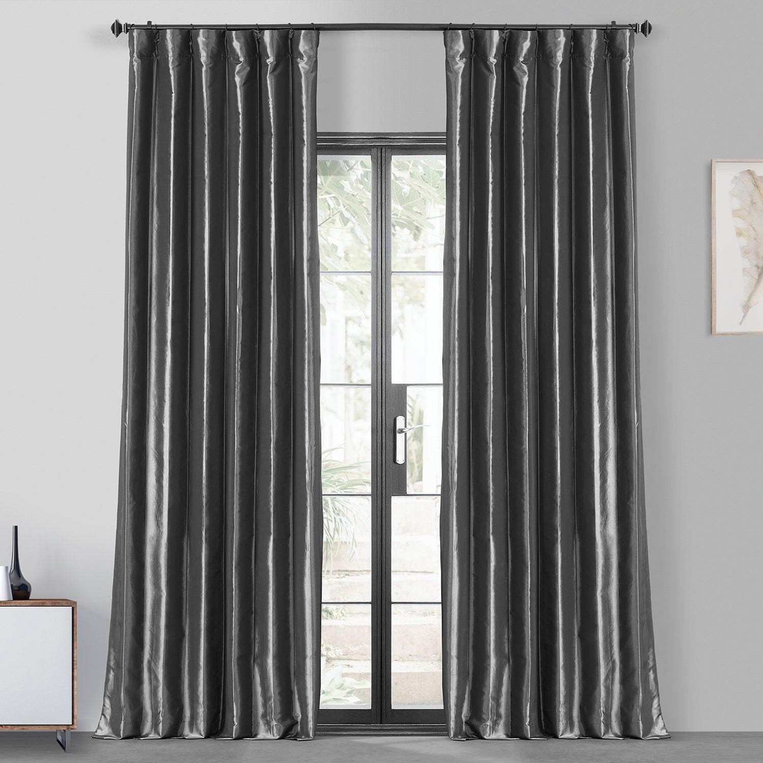 Graphite Faux Silk Taffeta Blackout Curtain