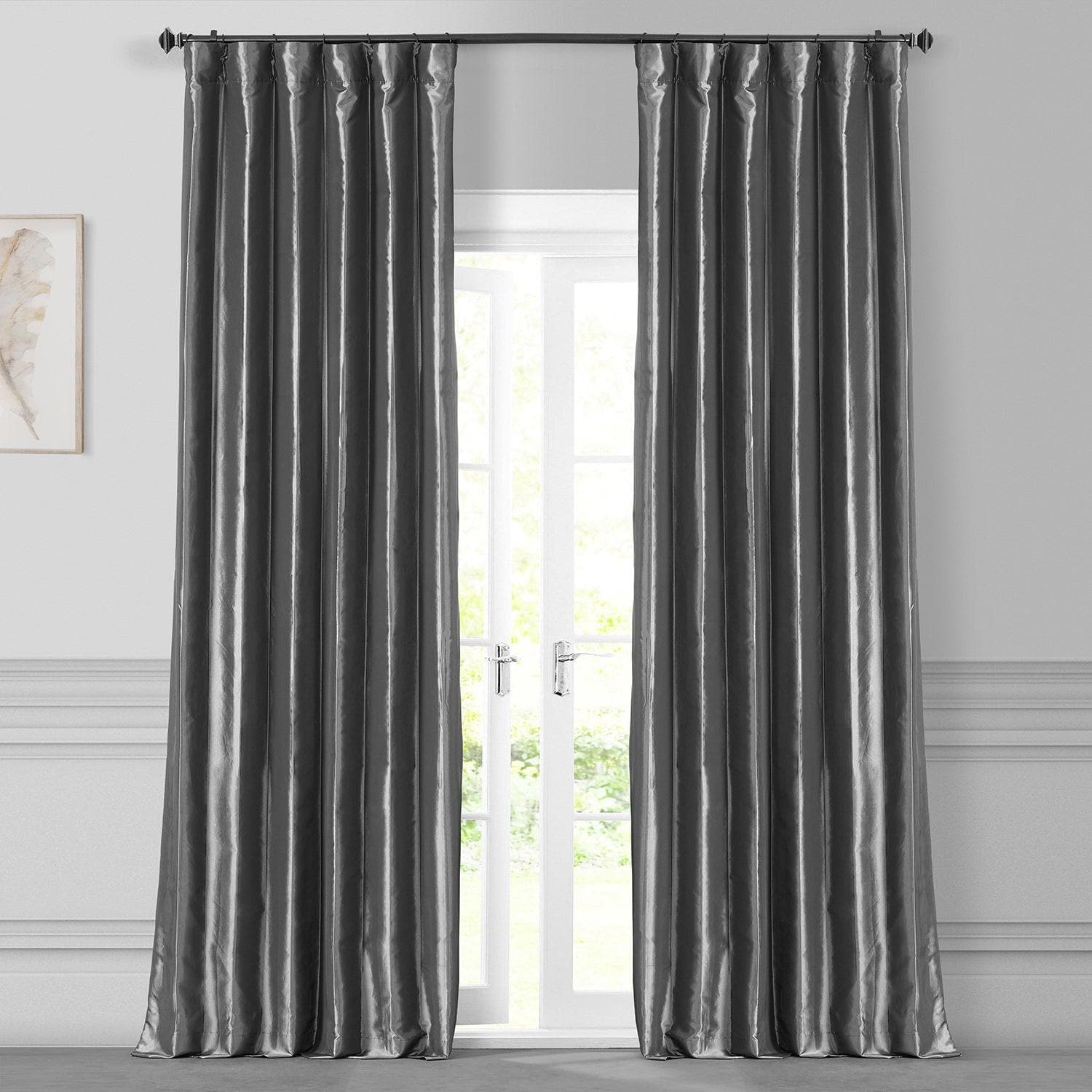 Graphite Solid Faux Silk Taffeta Curtain