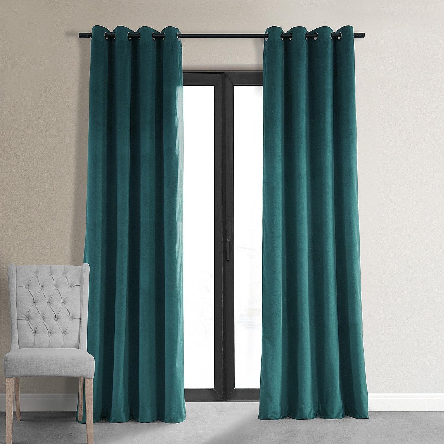 Everglade Teal Grommet Signature Velvet Blackout Curtain