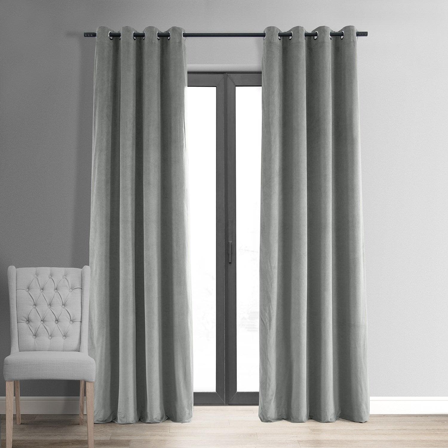 Silver Grey Grommet Signature Velvet Blackout Curtain