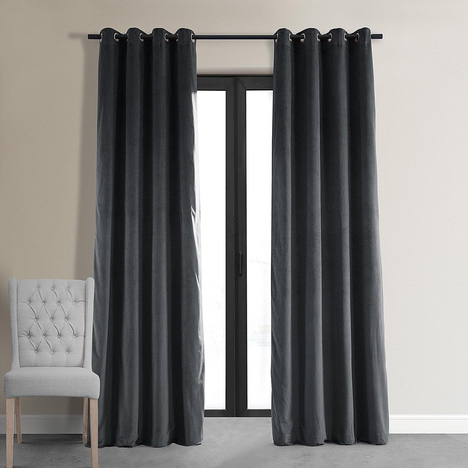 Natural Grey Grommet Signature Velvet Blackout Curtain