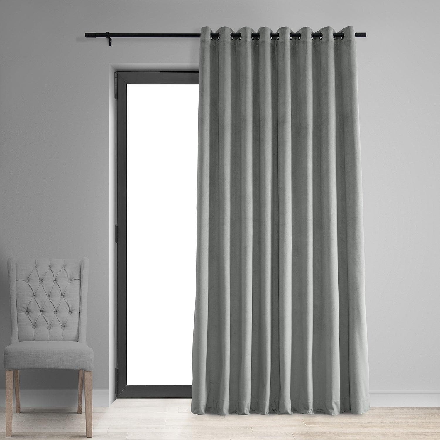 Silver Grey Grommet Signature Extra Wide Velvet Blackout Curtain