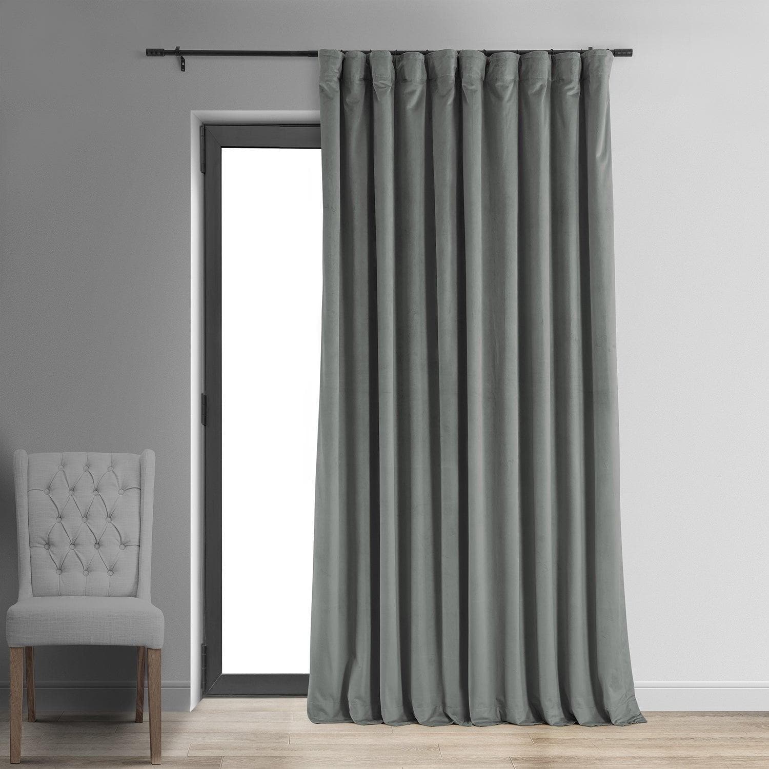 Silver Grey Signature Extra Wide Velvet Blackout Curtain