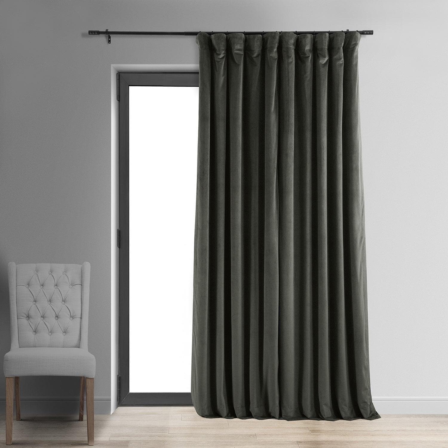 Gunmetal Grey Signature Extra Wide Velvet Blackout Curtain