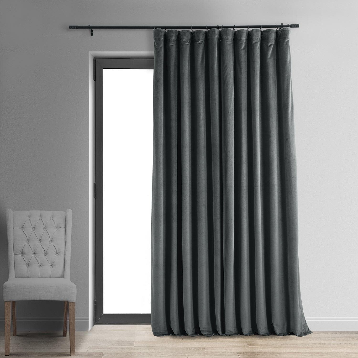 Natural Grey Signature Extra Wide Velvet Blackout Curtain