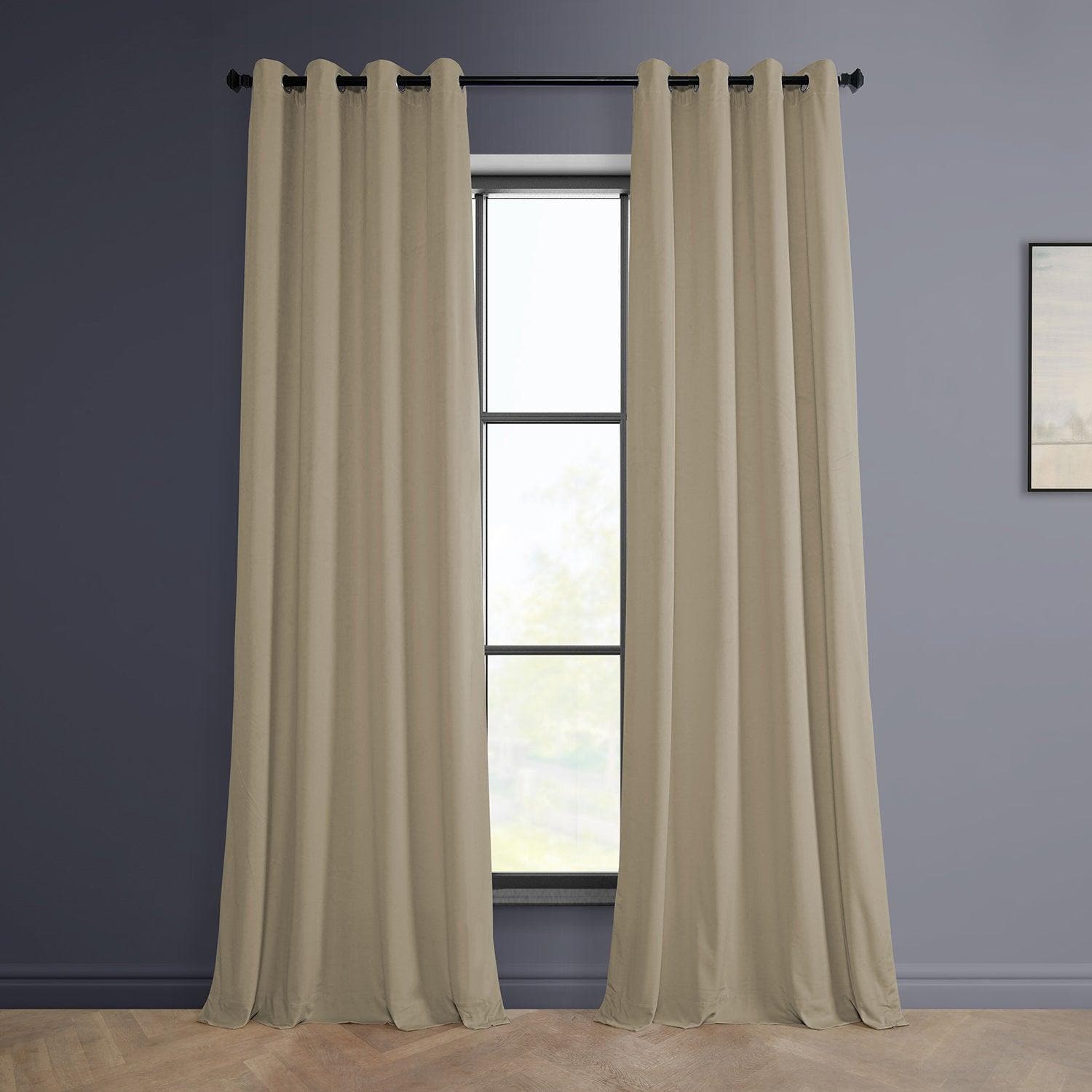 Light Beige Grommet Heritage Plush Velvet Curtain