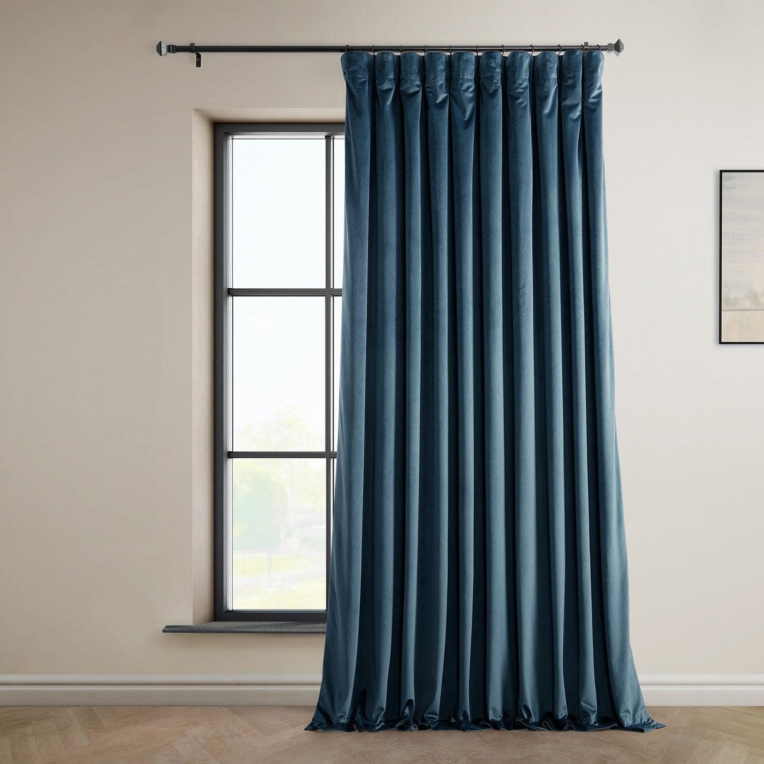 Avalon Blue Extra Wide Heritage Plush Velvet Curtain