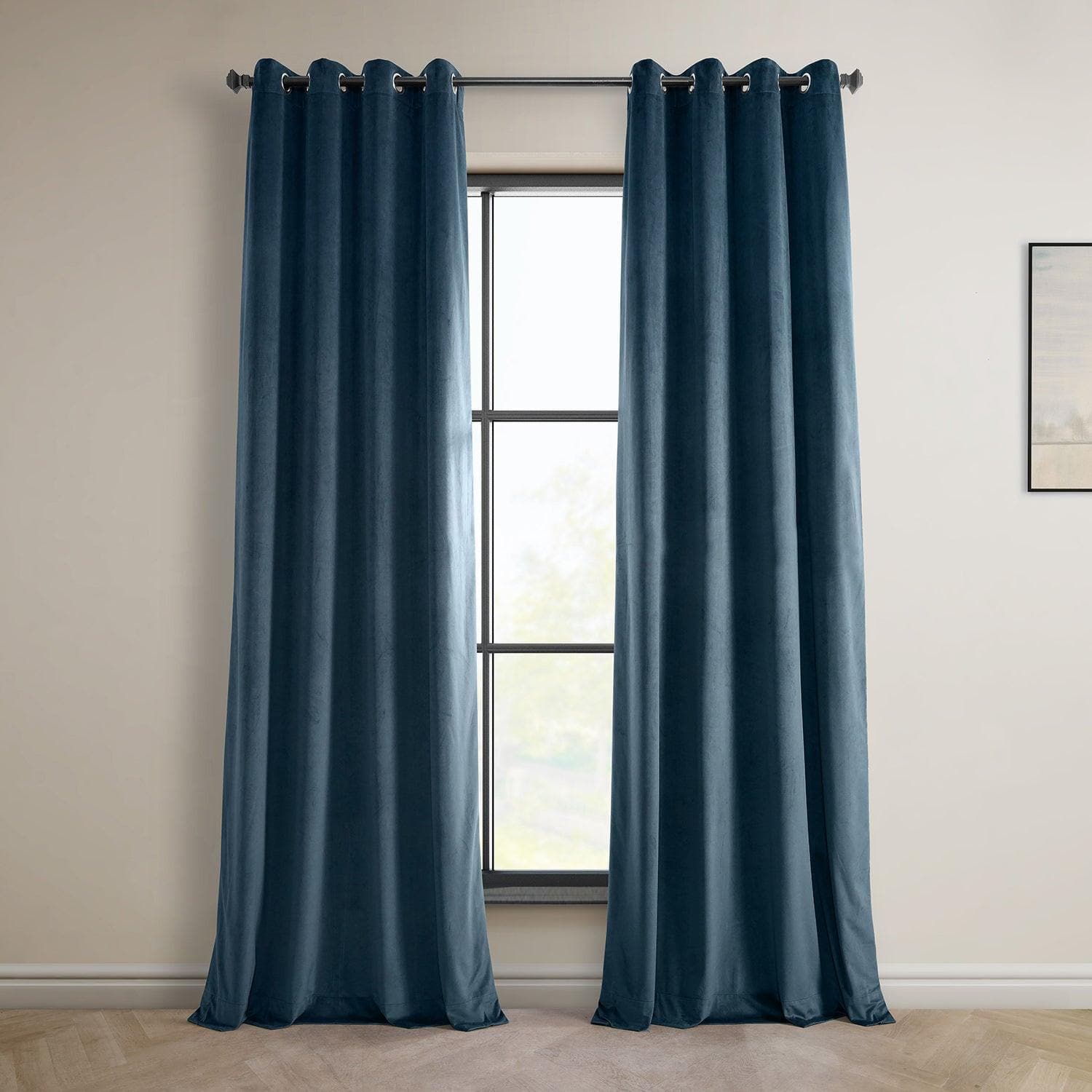 Avalon Blue Grommet Heritage Plush Velvet Curtain