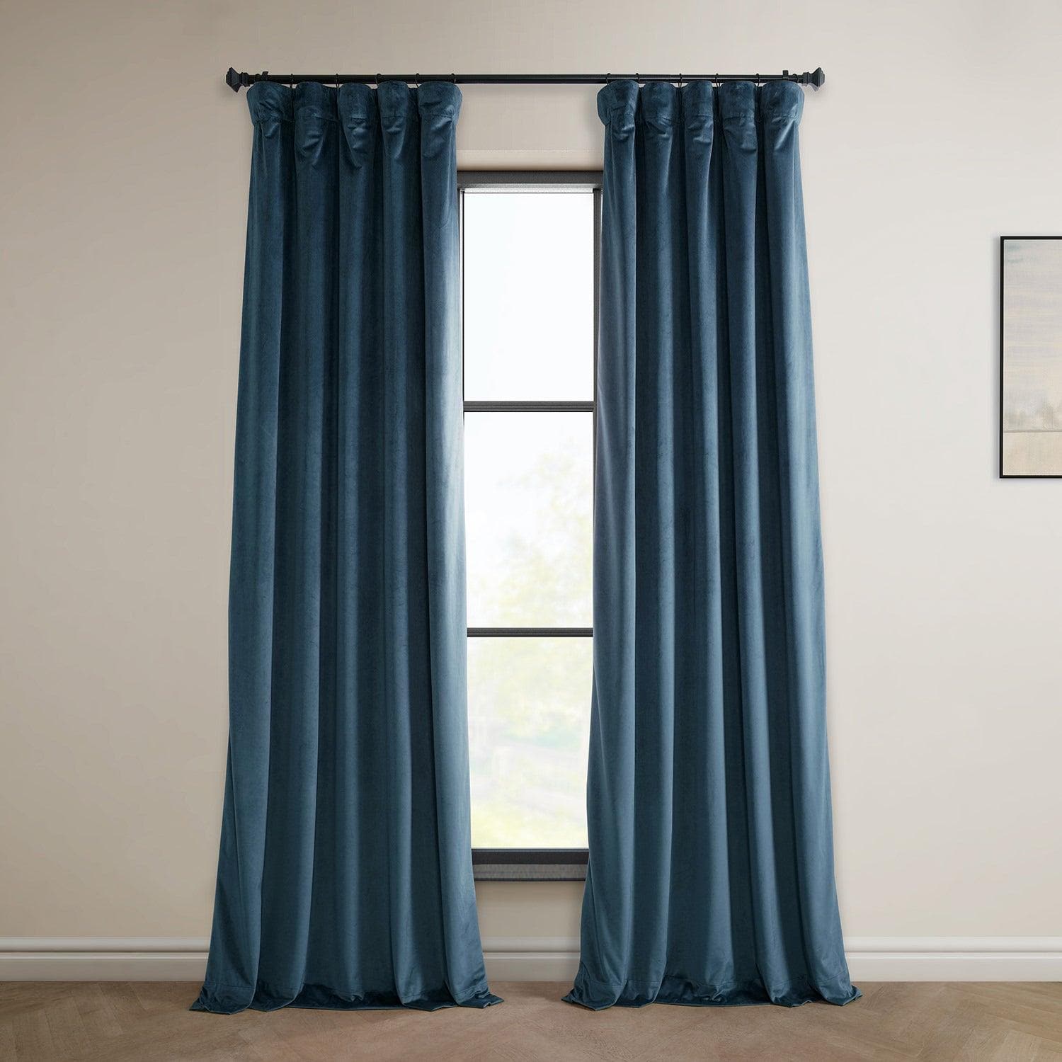 Avalon Blue Heritage Plush Velvet Curtain