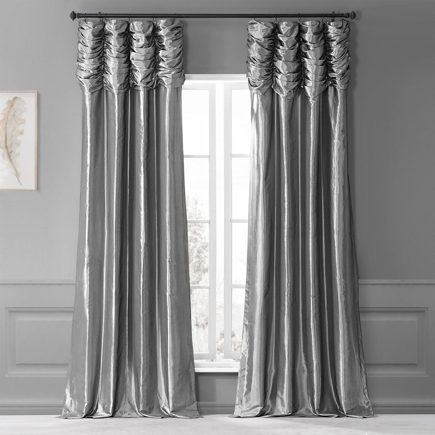 Platinum Ruched Solid Faux Silk Taffeta Curtain