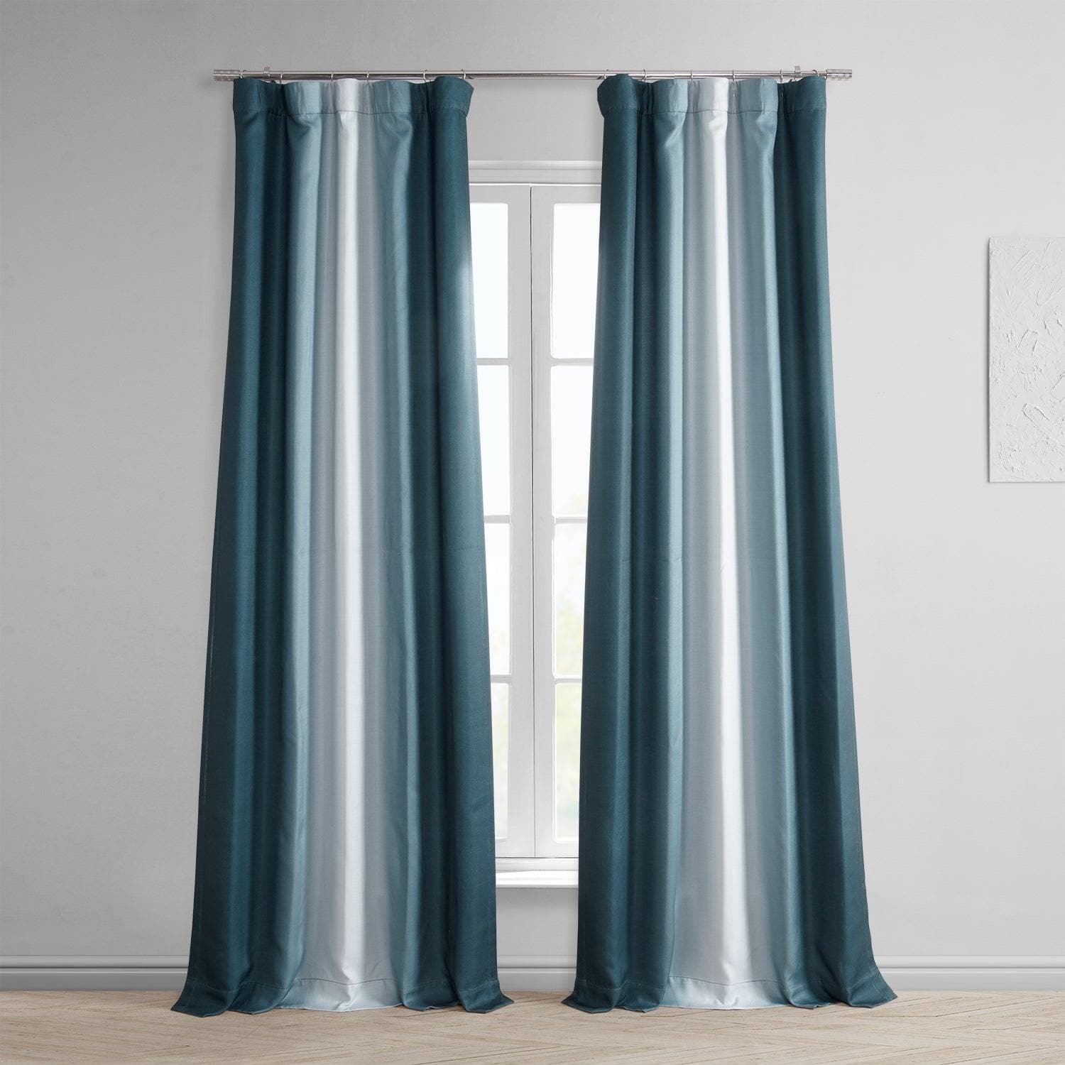 Parallel Teal Printed Faux Linen Room Darkening Curtain