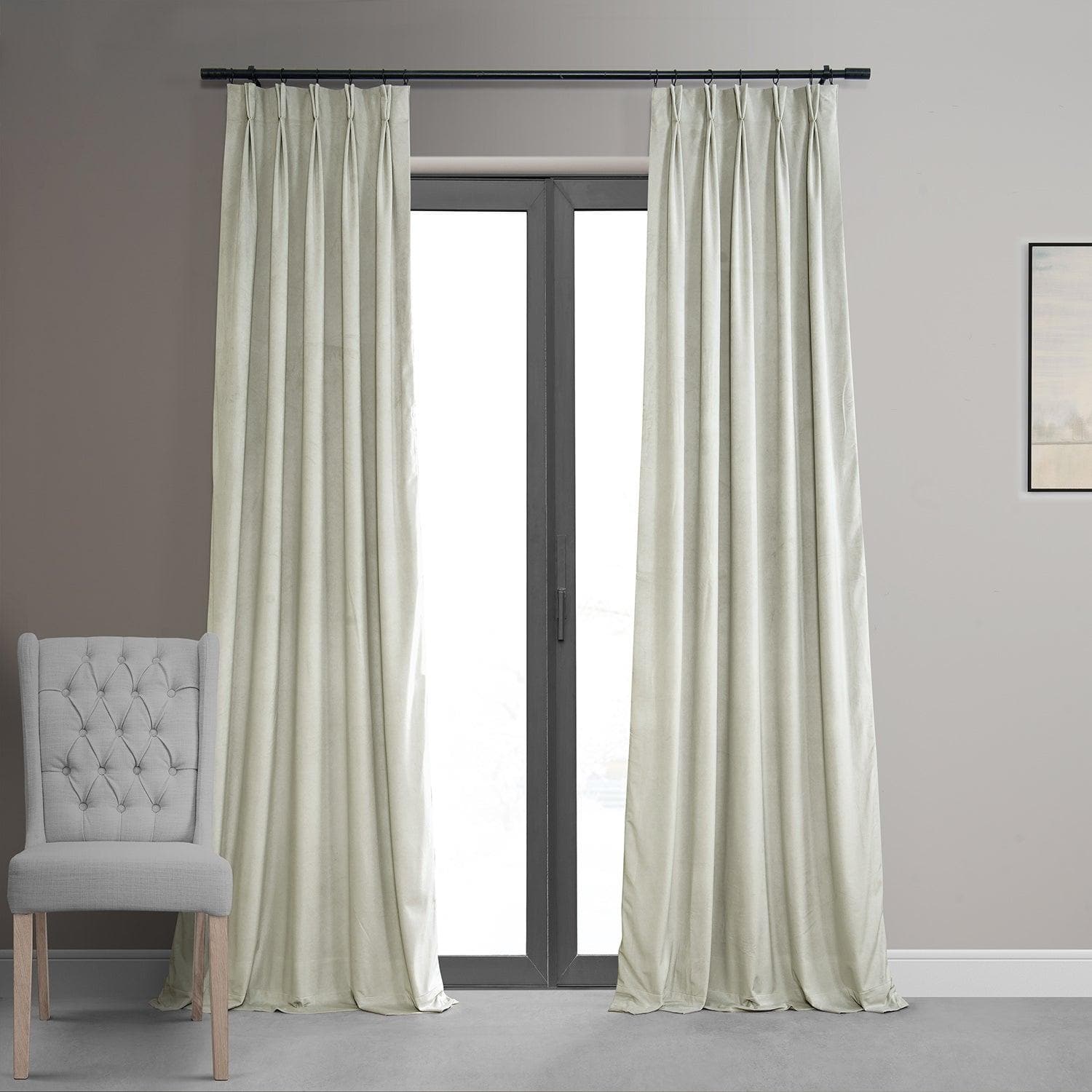 Porcelain White French Pleat Signature Velvet Blackout Curtain