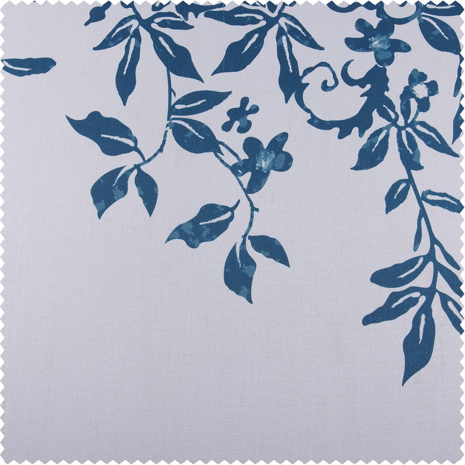 Temple Garden Blue Printed Faux Linen Swatch