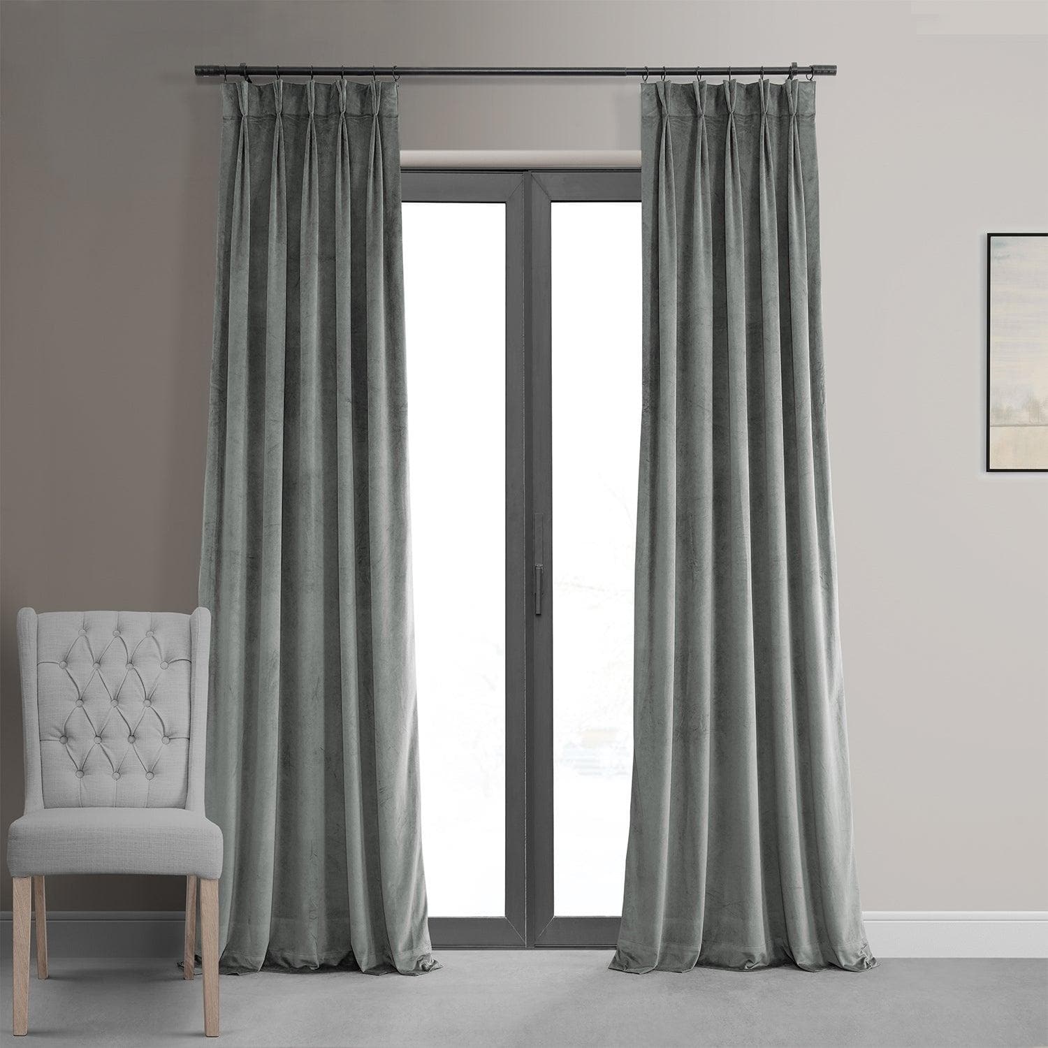 Silver Grey French Pleat Signature Velvet Blackout Curtain