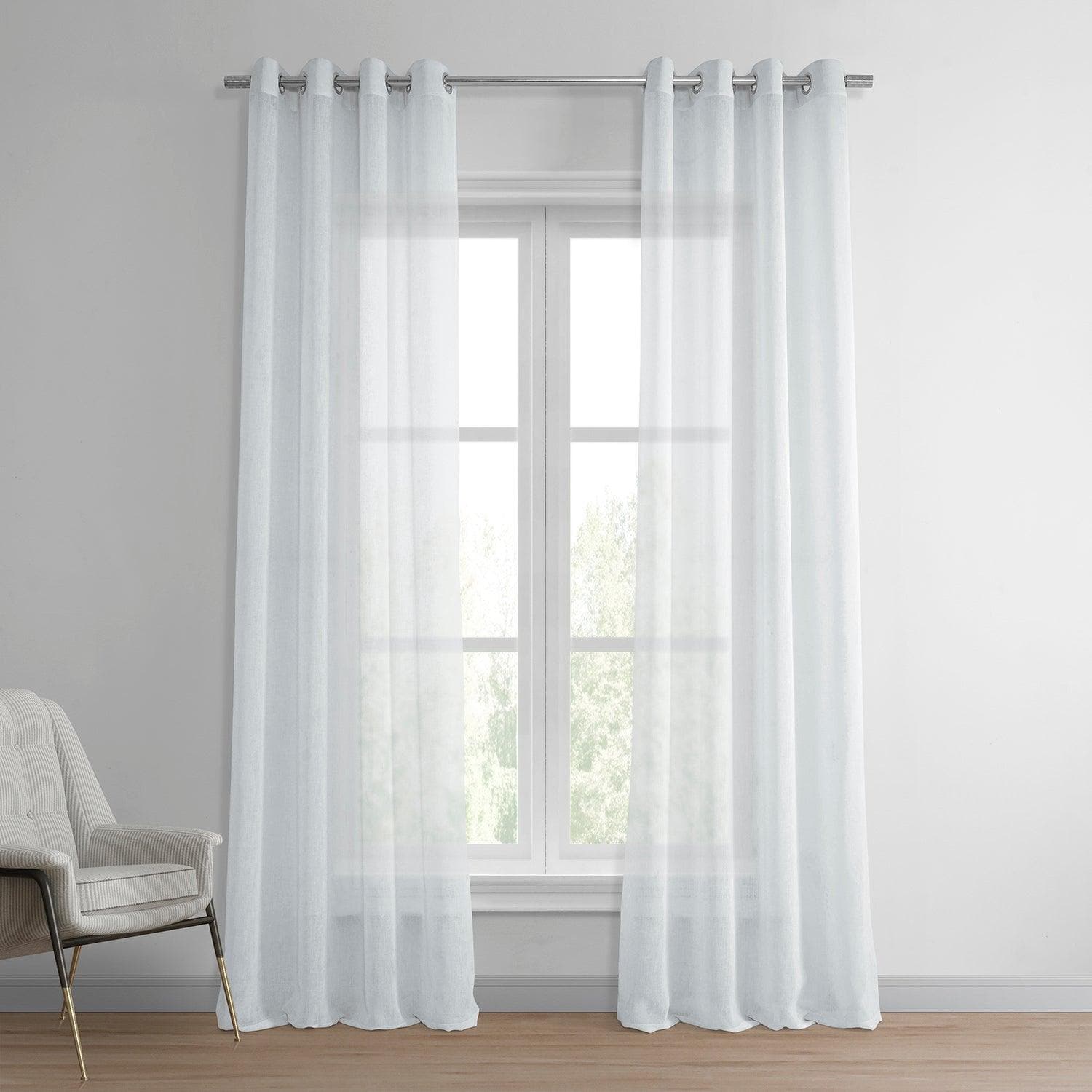 Aspen White Grommet Textured Faux Linen Sheer Curtain