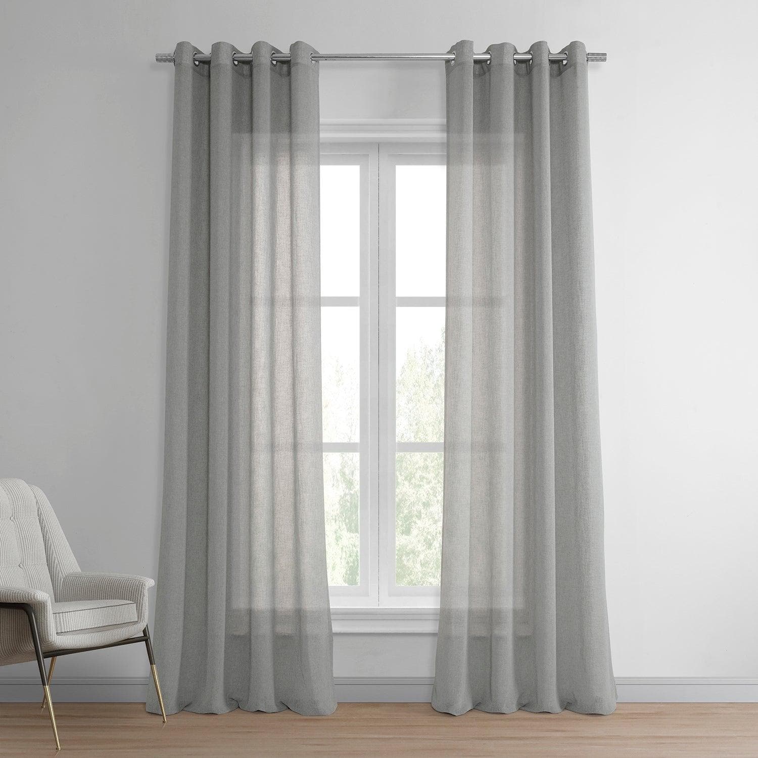 Paris Greige Grommet Textured Faux Linen Sheer Curtain