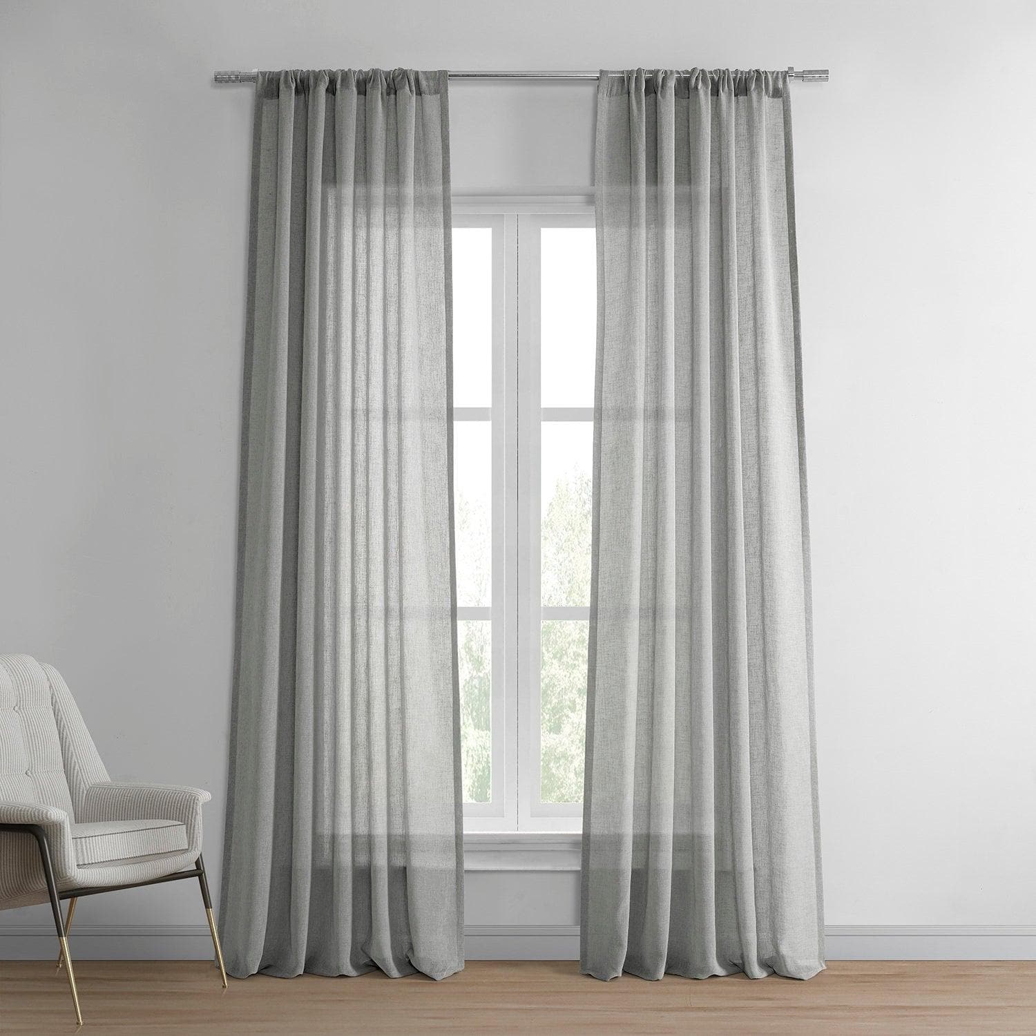 Paris Greige Textured Faux Linen Sheer Curtain