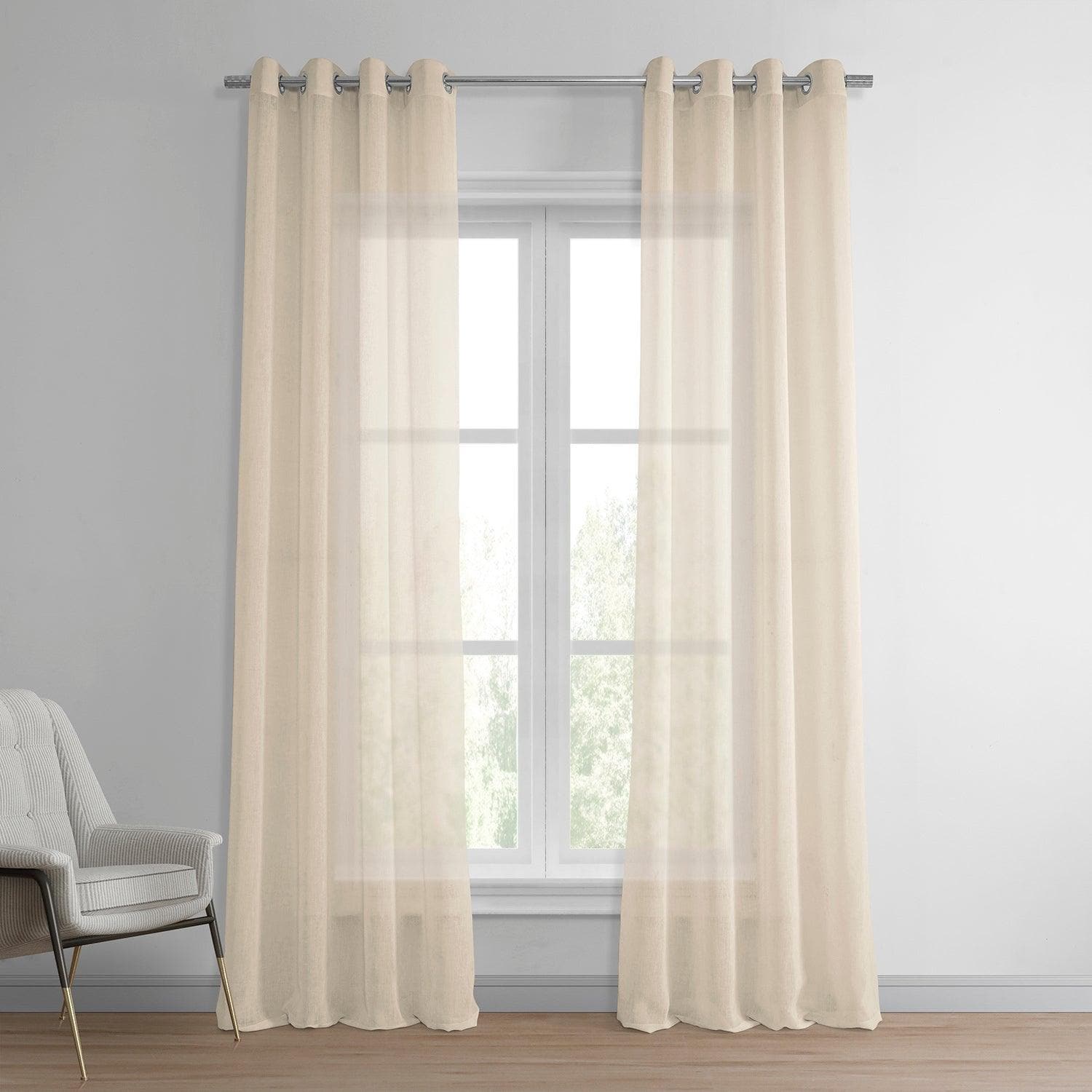 Cotton Seed Grommet Textured Faux Linen Sheer Curtain