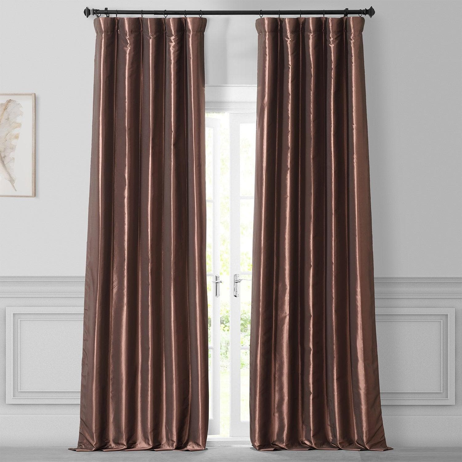 Copper Brown Solid Faux Silk Taffeta Curtain