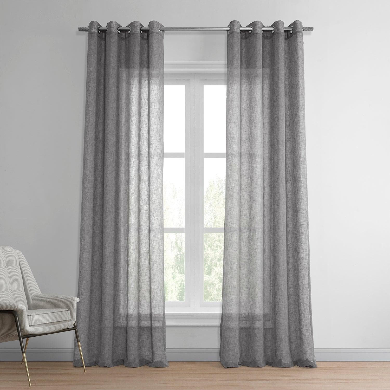 Gravel Grey Grommet Textured Faux Linen Sheer Curtain