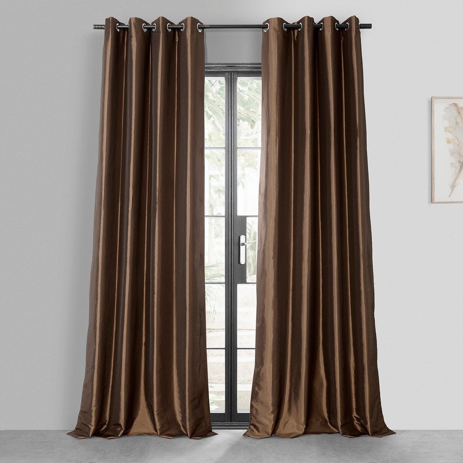 Copper Brown Grommet Faux Silk Taffeta Blackout Curtain