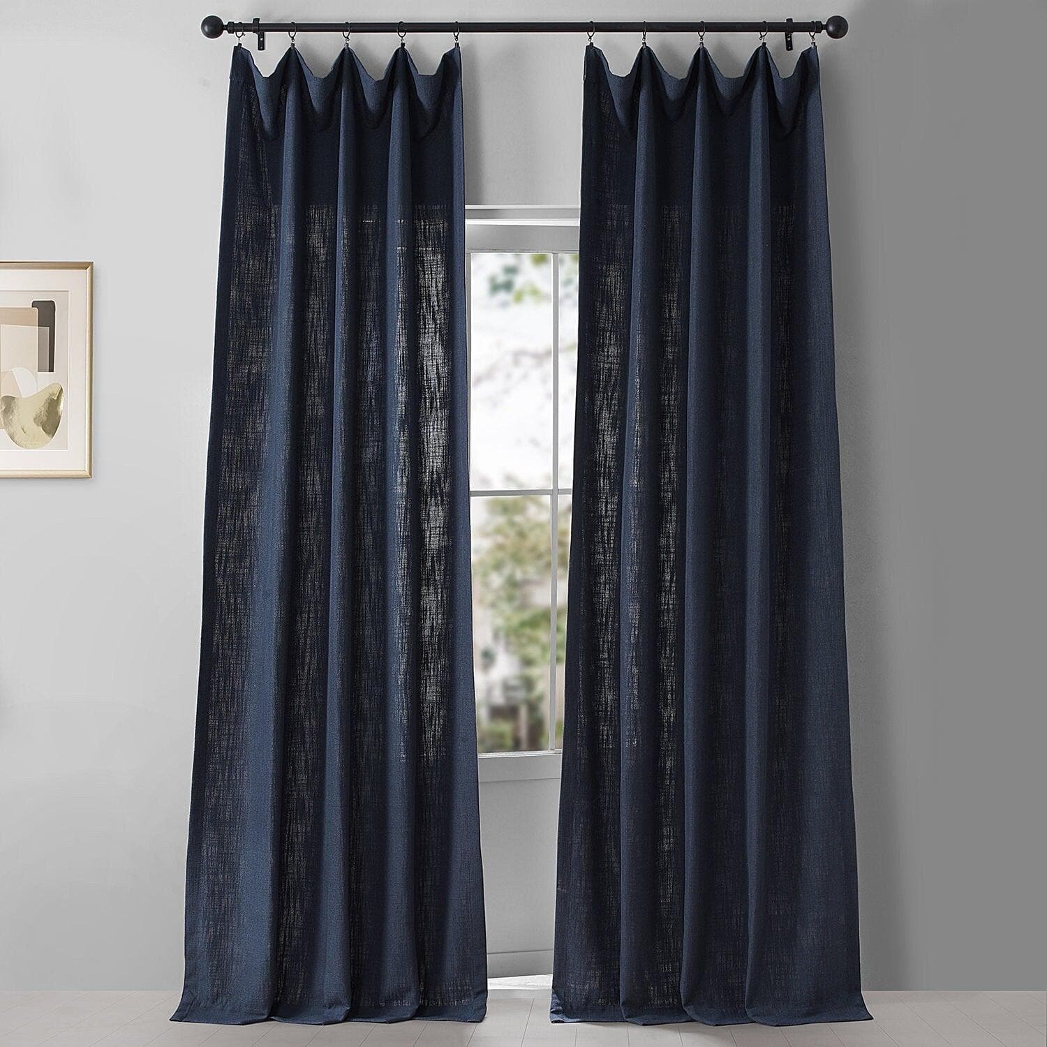 Ballpoint Blue Belga Faux Linen Curtain