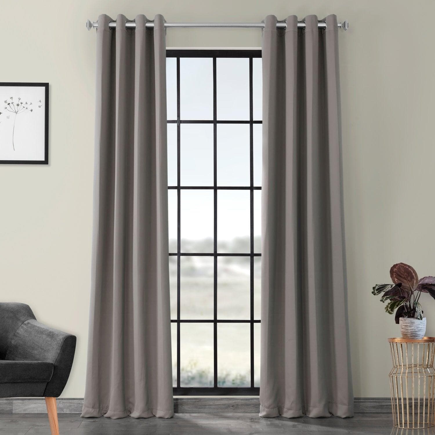 Neutral Grey Grommet Room Darkening Curtain