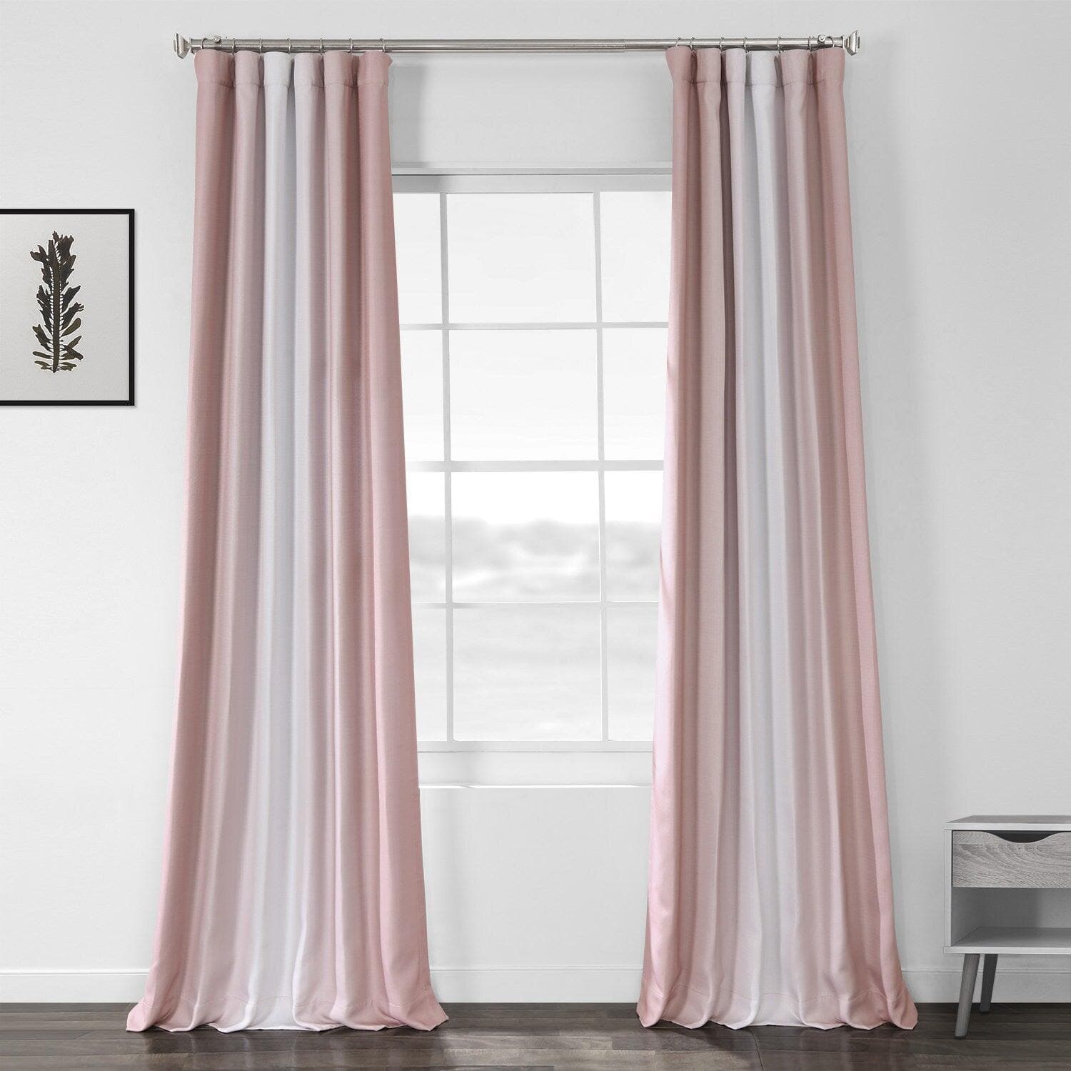 Parallel Pink Printed Faux Linen Room Darkening Curtain