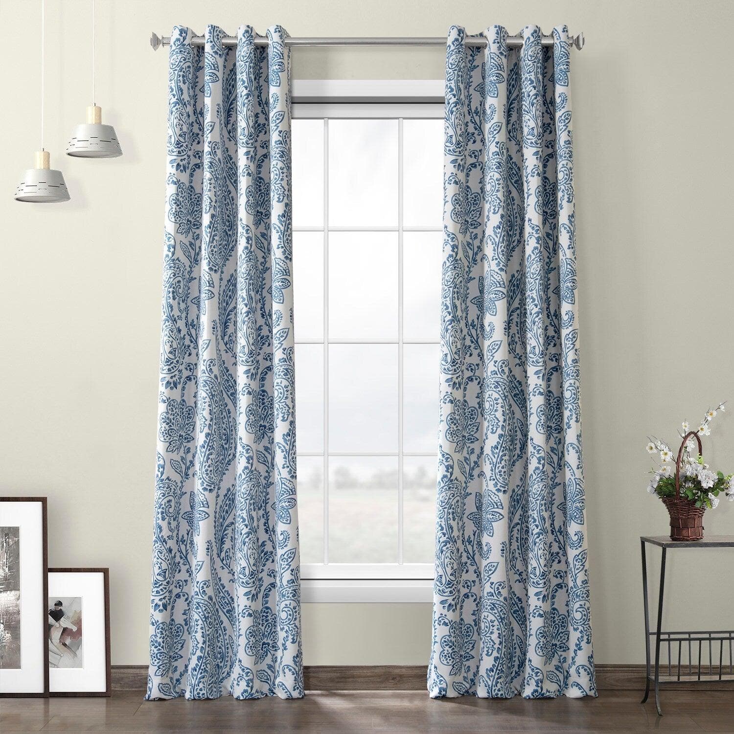 Tea Time China Blue Grommet Room Darkening Curtain