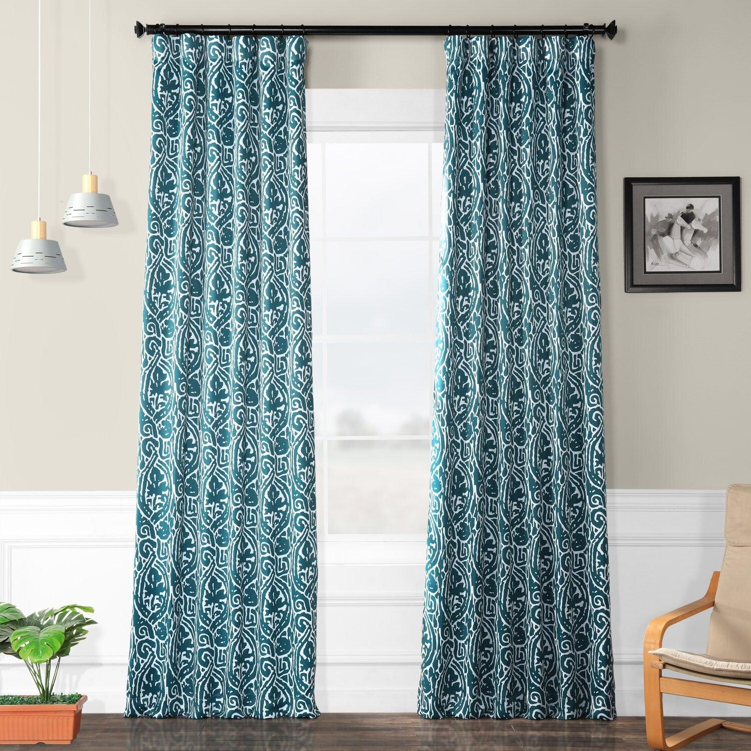 Abstract Teal Room Darkening Curtain