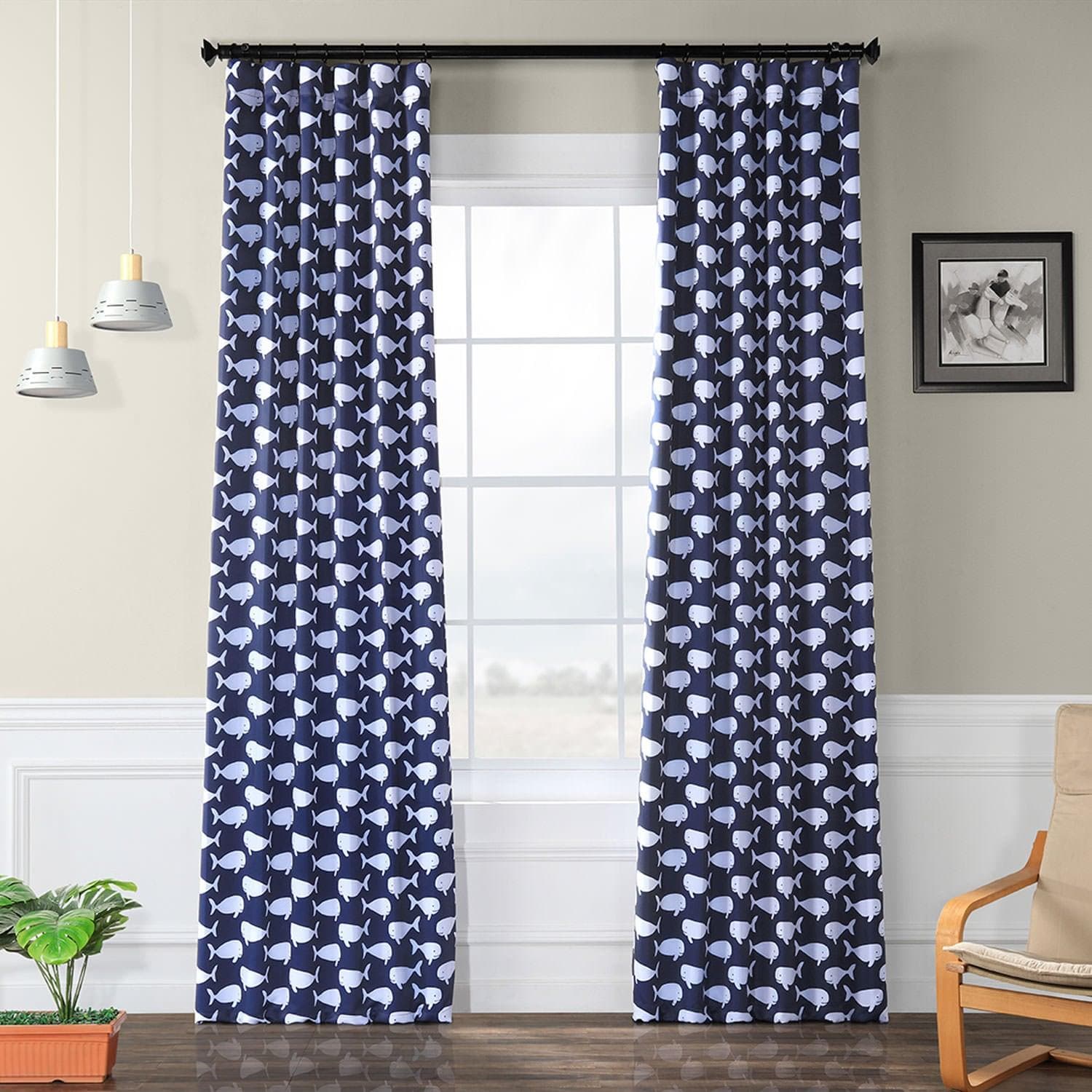 Migaloo Navy Room Darkening Curtain