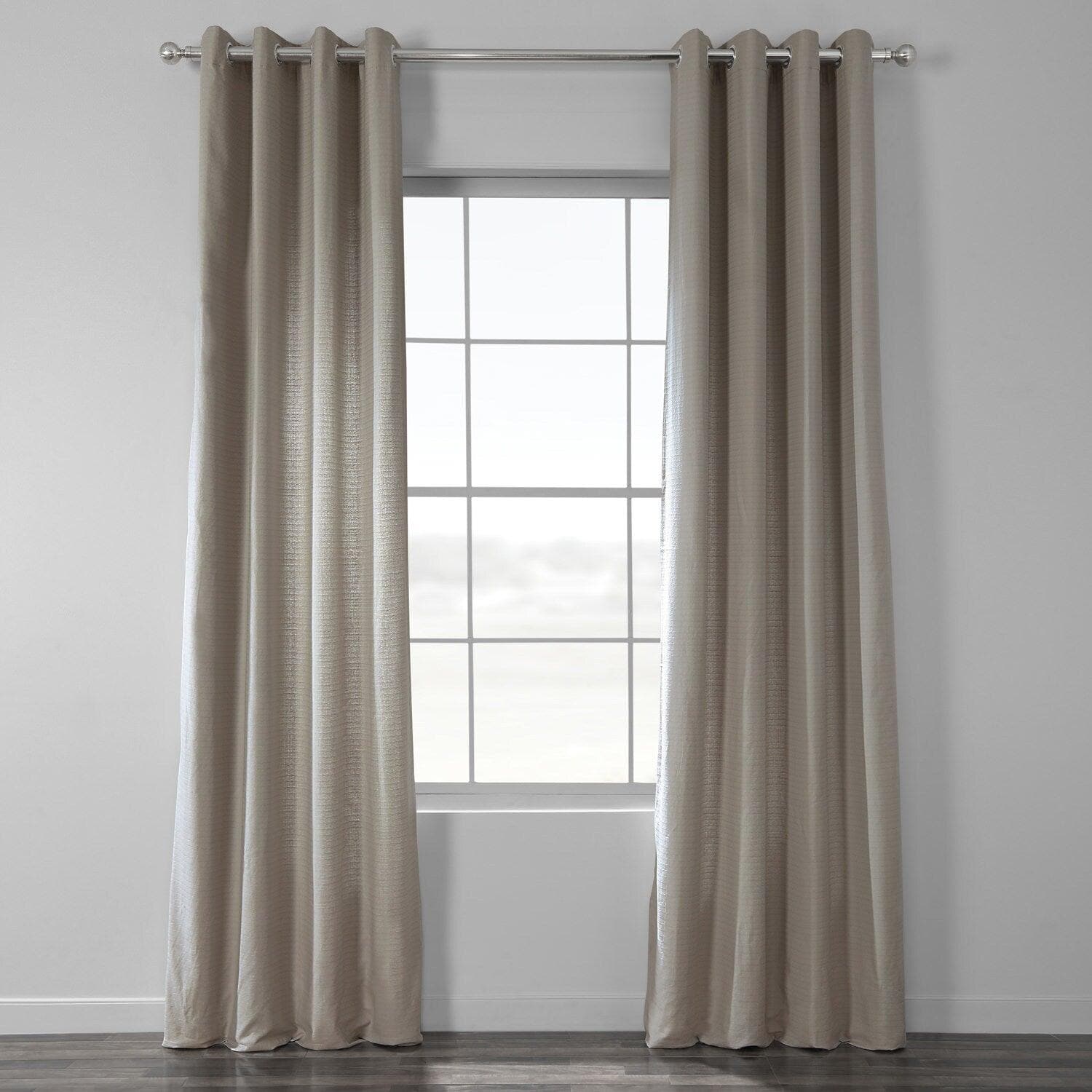 Fog Grey Grommet Textured Cotton Bark Weave Curtain