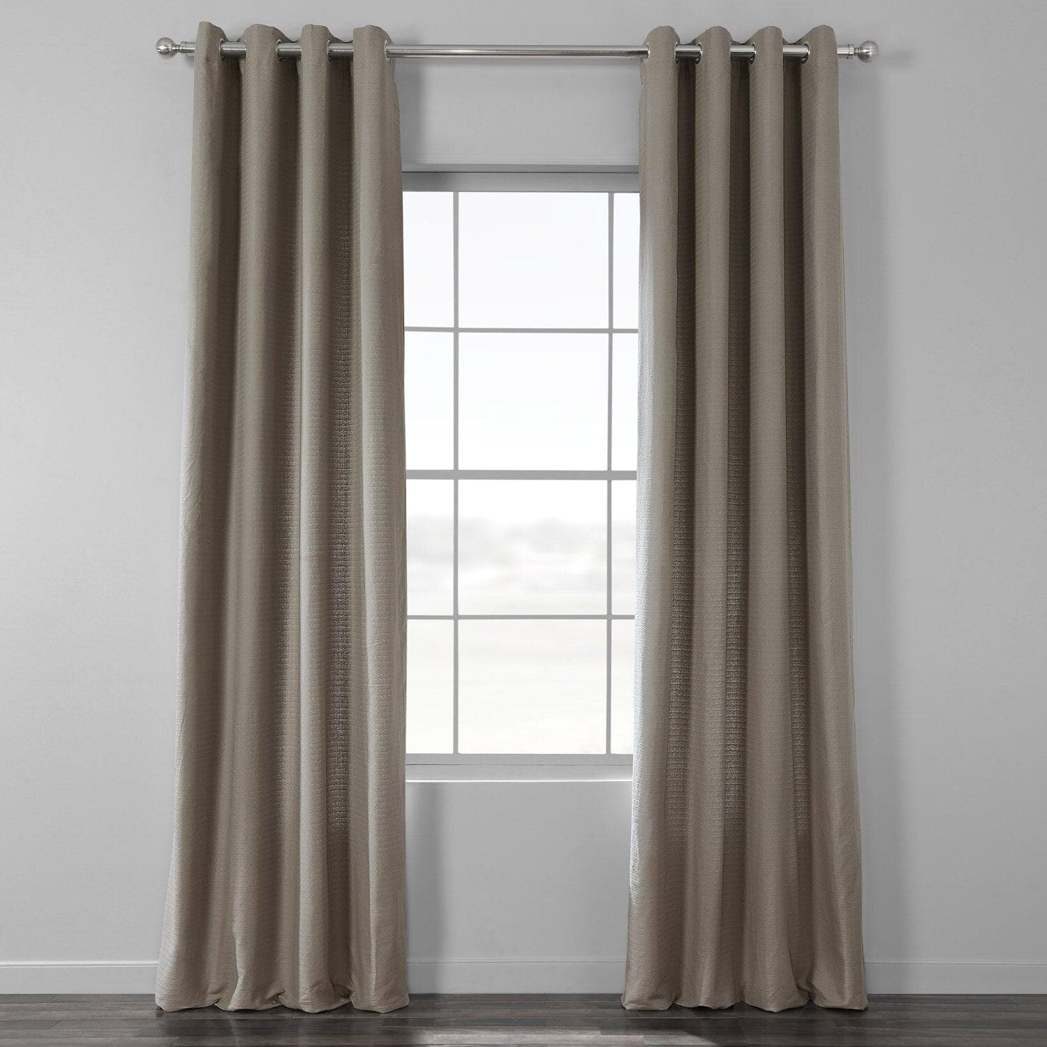 Taupe Grey Grommet Textured Cotton Bark Weave Curtain
