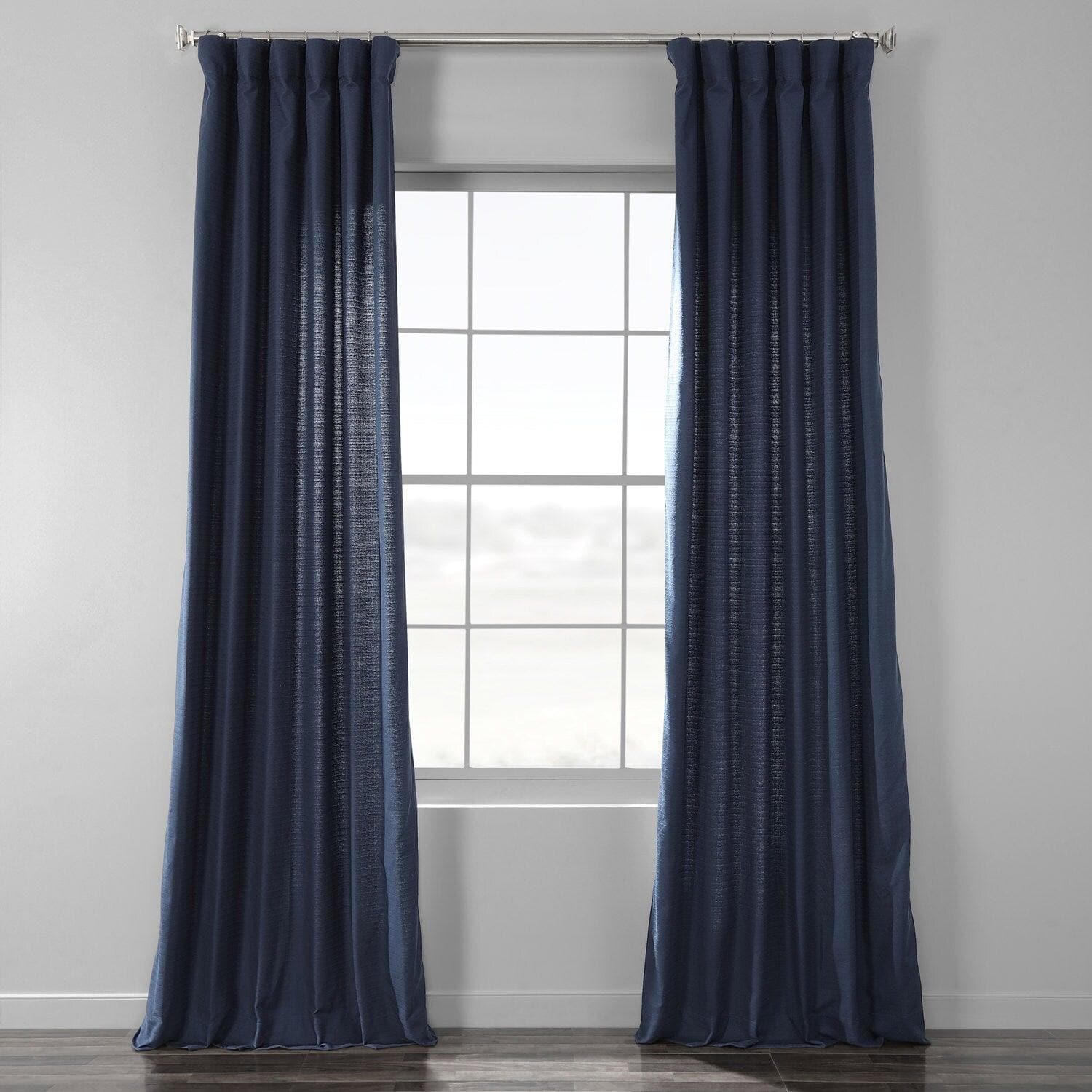 Elegant Navy Textured Cotton Bark Weave Curtain