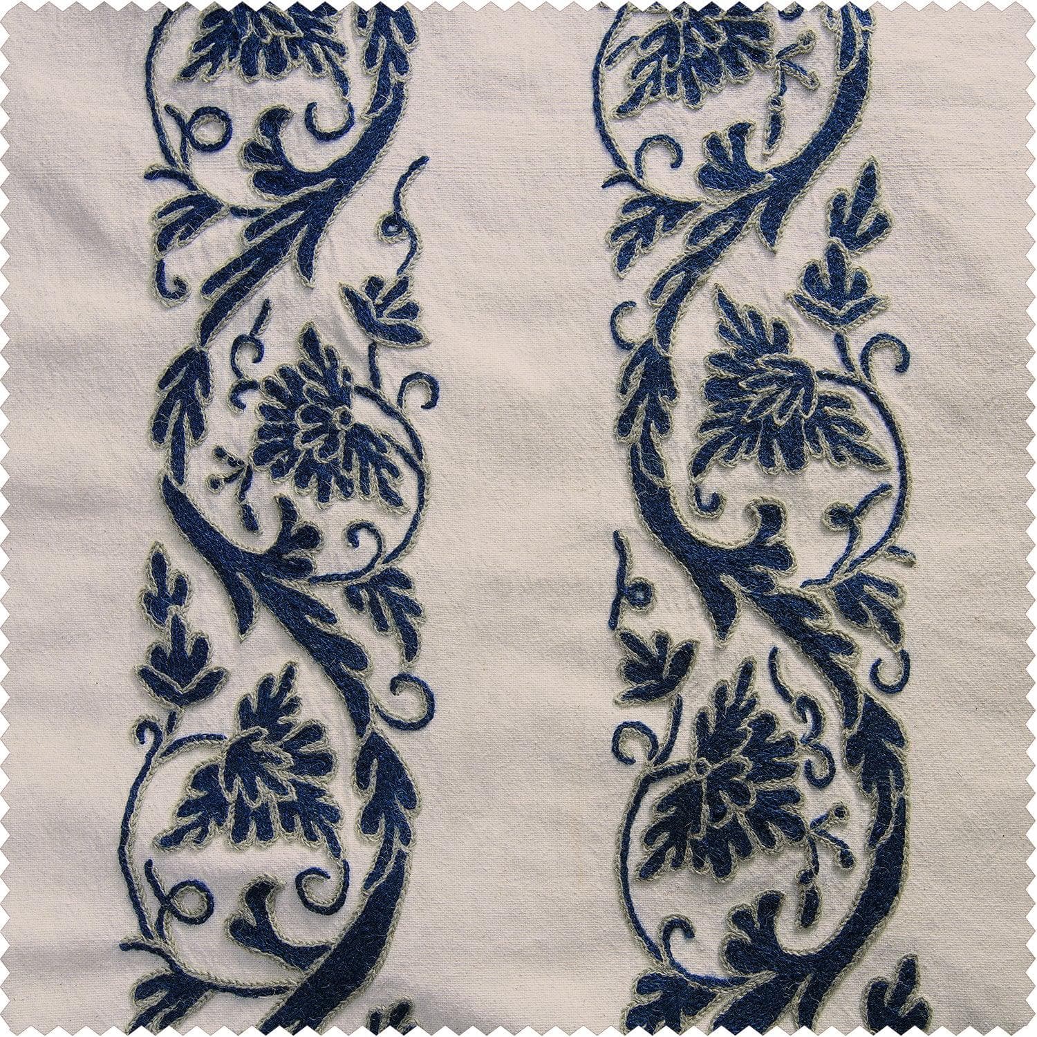 Florence Blue Embroidered Cotton Crewel Swatch