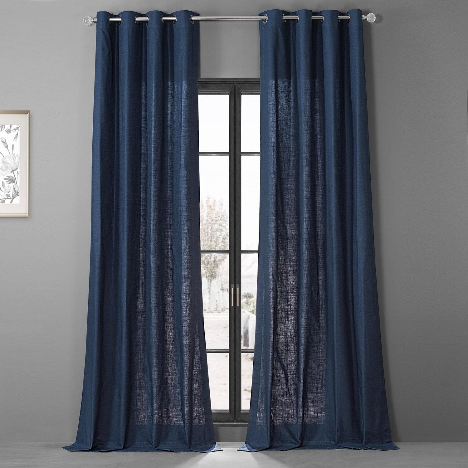 Noble Navy Grommet Dune Textured Cotton Curtain Pair (2 Panels)