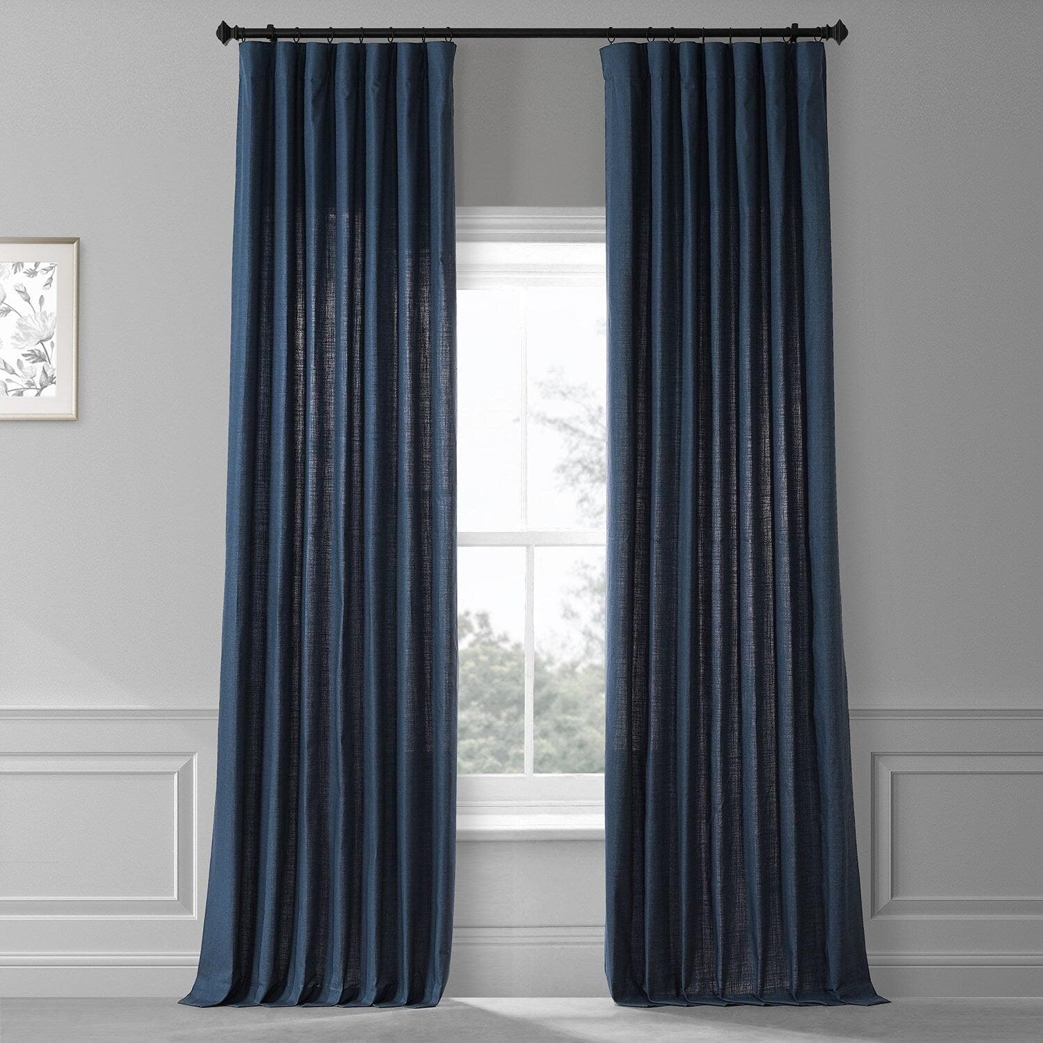 Noble Navy Dune Textured Cotton Curtain Pair (2 Panels)