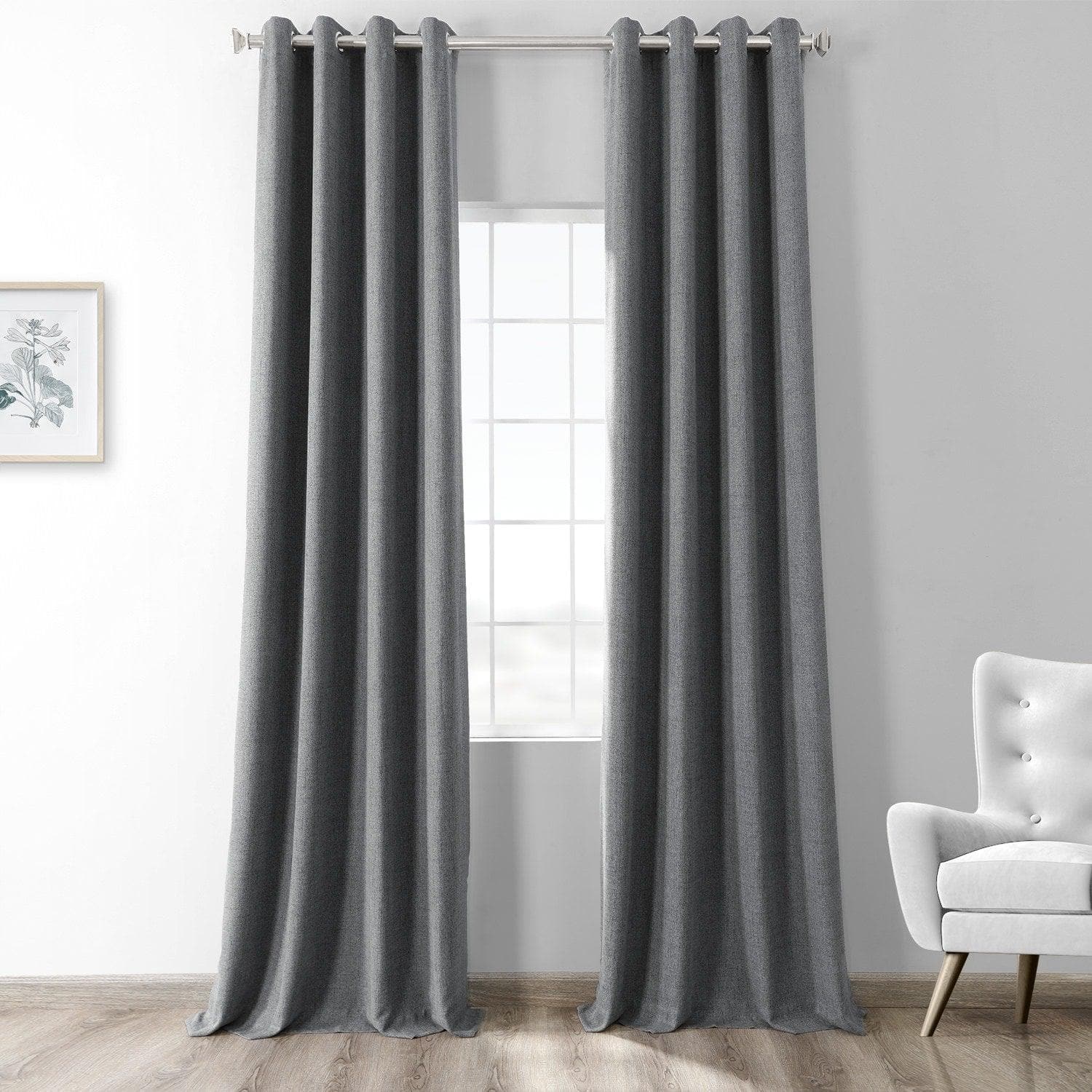 Modern Grey Grommet Heathered Woolen Weave Curtain