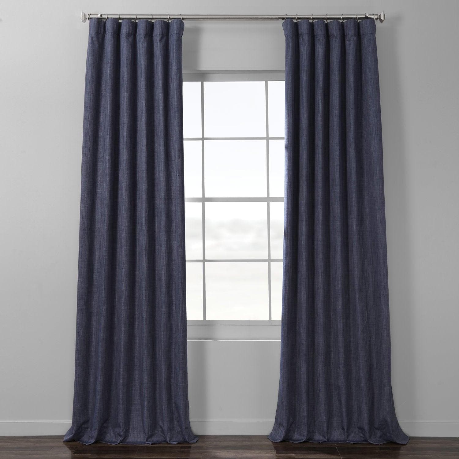 Pacific Blue Textured Italian Faux Linen Hotel Blackout Curtain