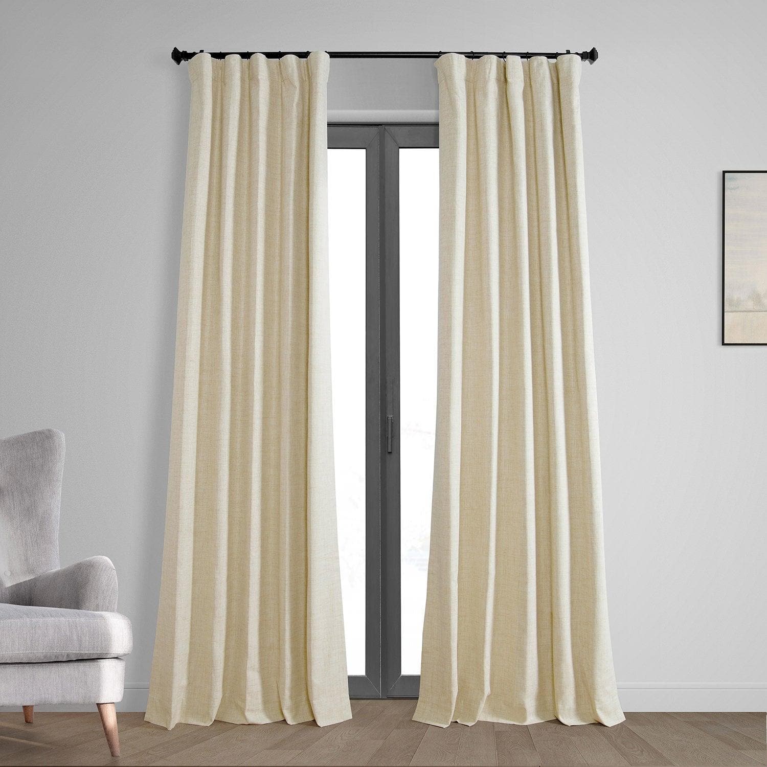 Natural Light Beige Thermal Cross Linen Weave Blackout Curtain